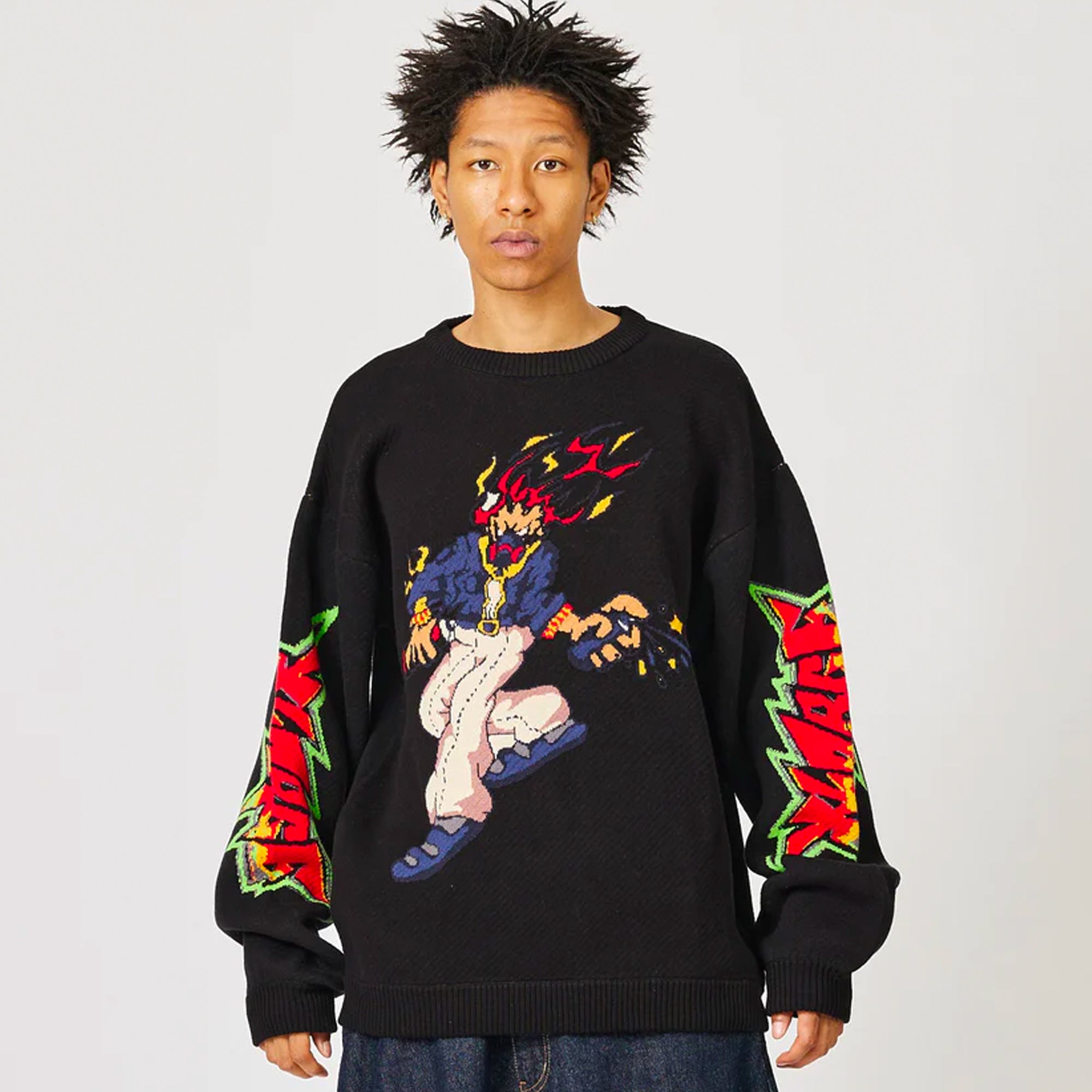 X-Large Mens Burning Monster Knit Crewneck