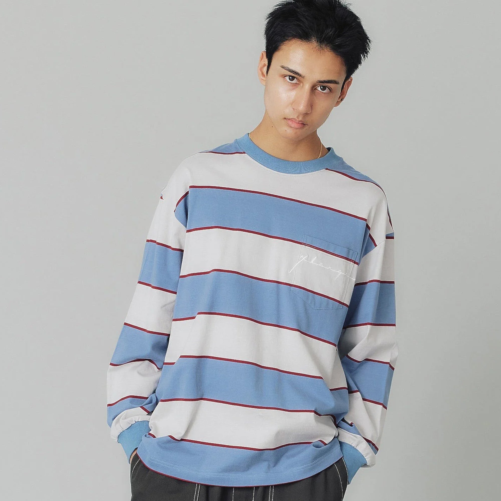 X-Large Mens Striped L/S Pocket Tee
