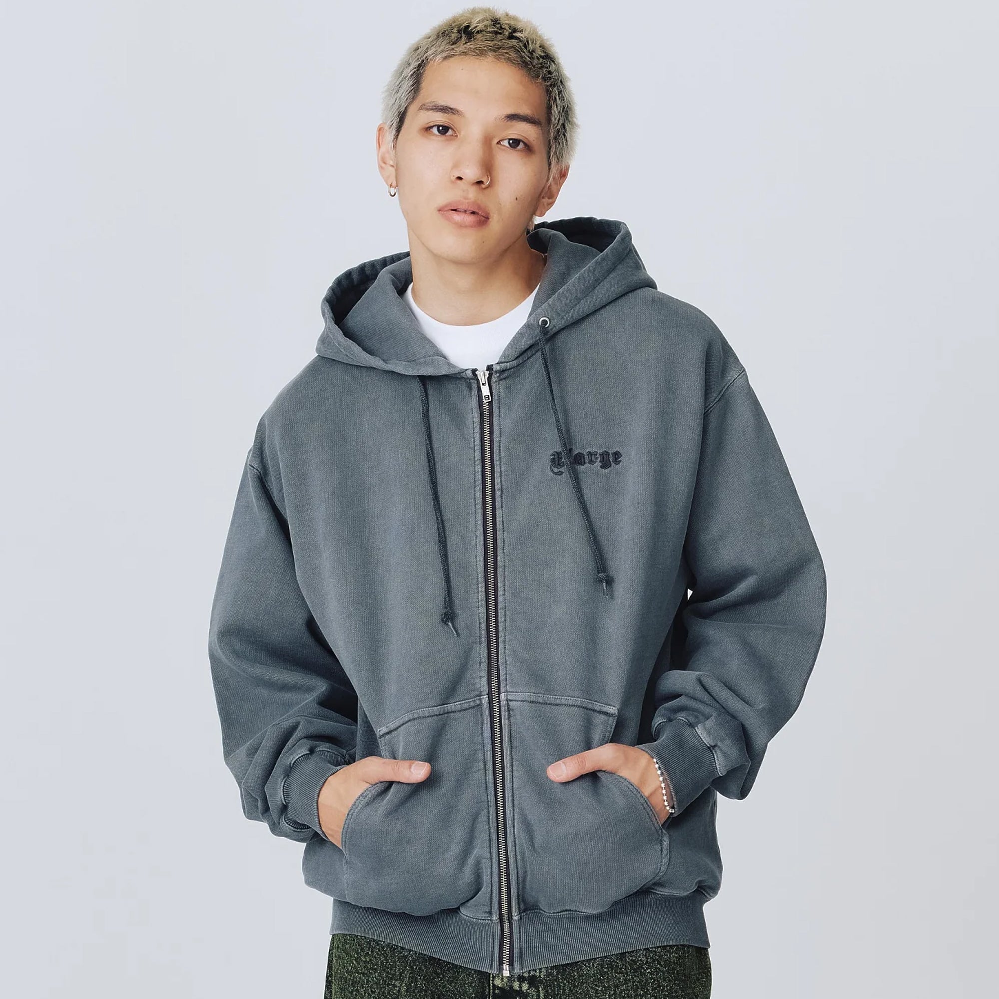 X-Large Mens Pigment Embossed Zip Hooded Sweatshirt