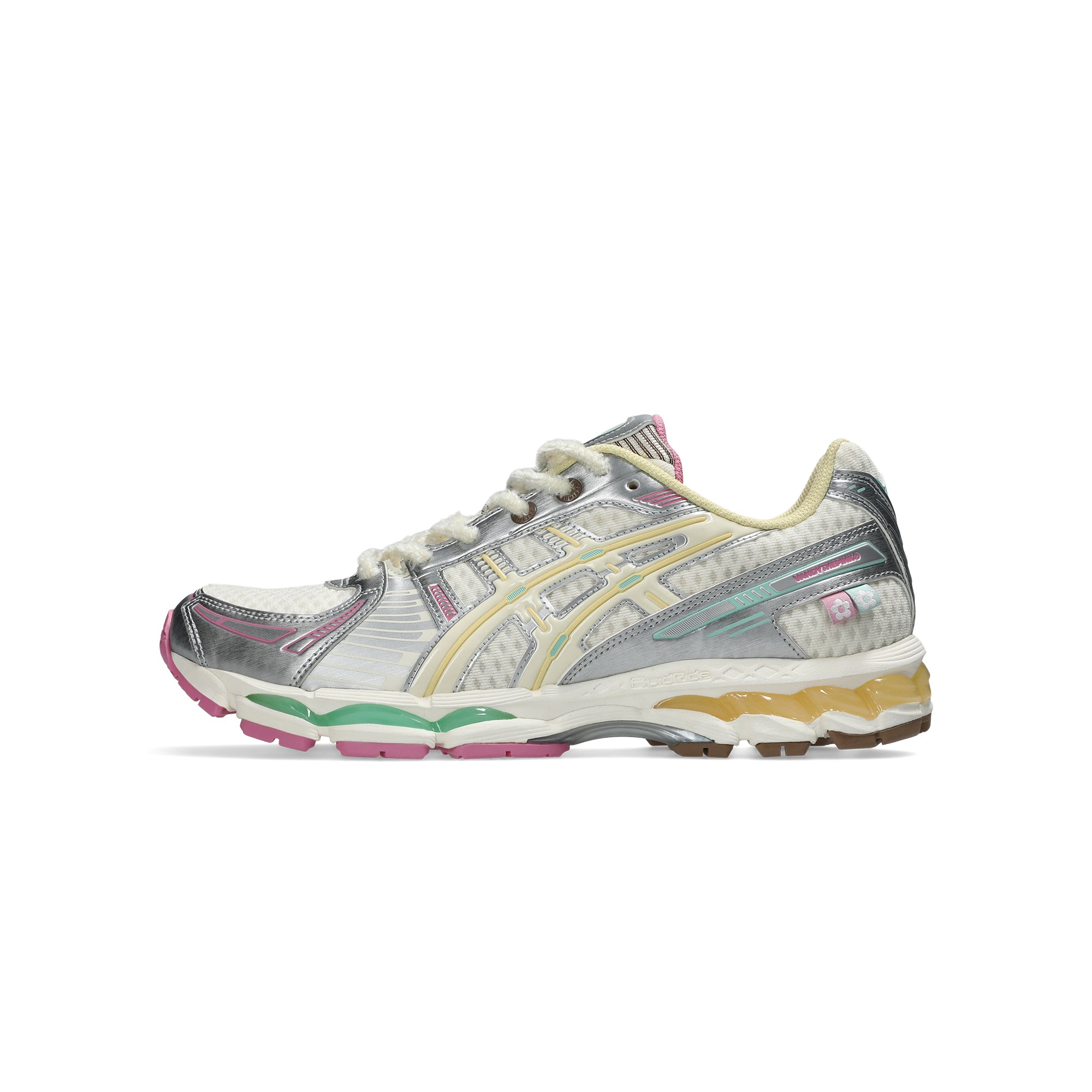 Antique White silver multi color Sneakers on a white background