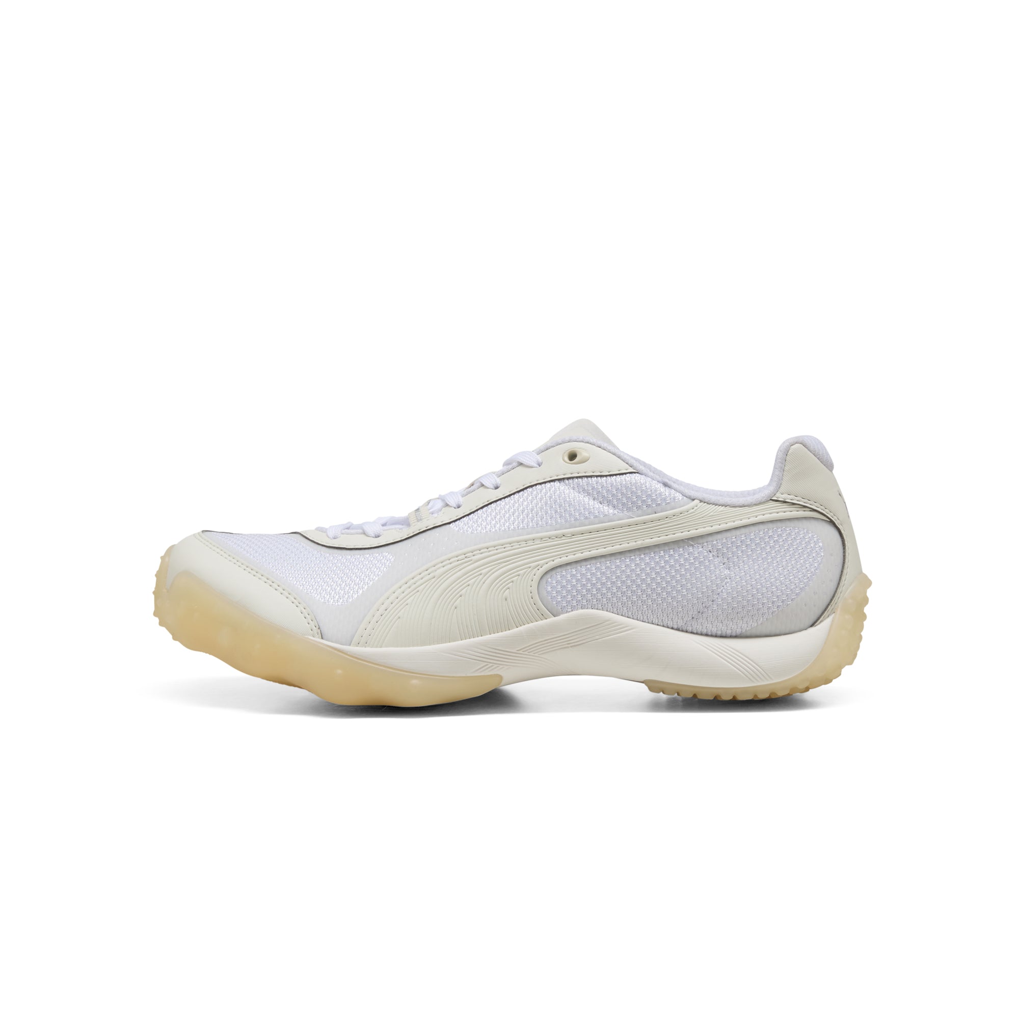 white and gum sneakers on a white background