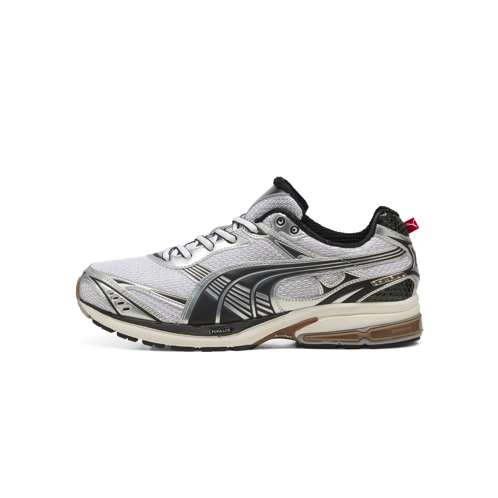 grey black tan brown sneakers on a white background