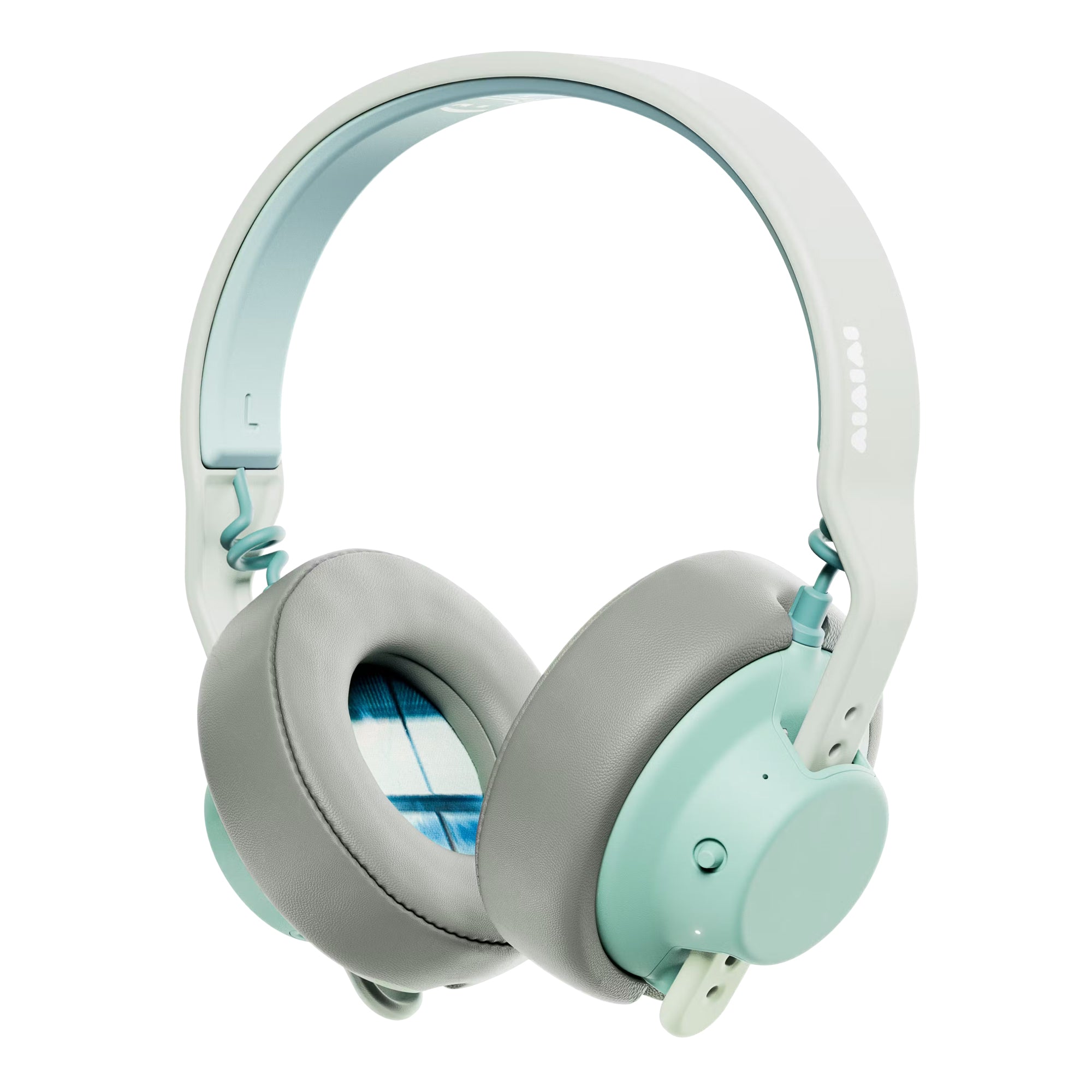 Grey/ Light Blue Headphones on a white background