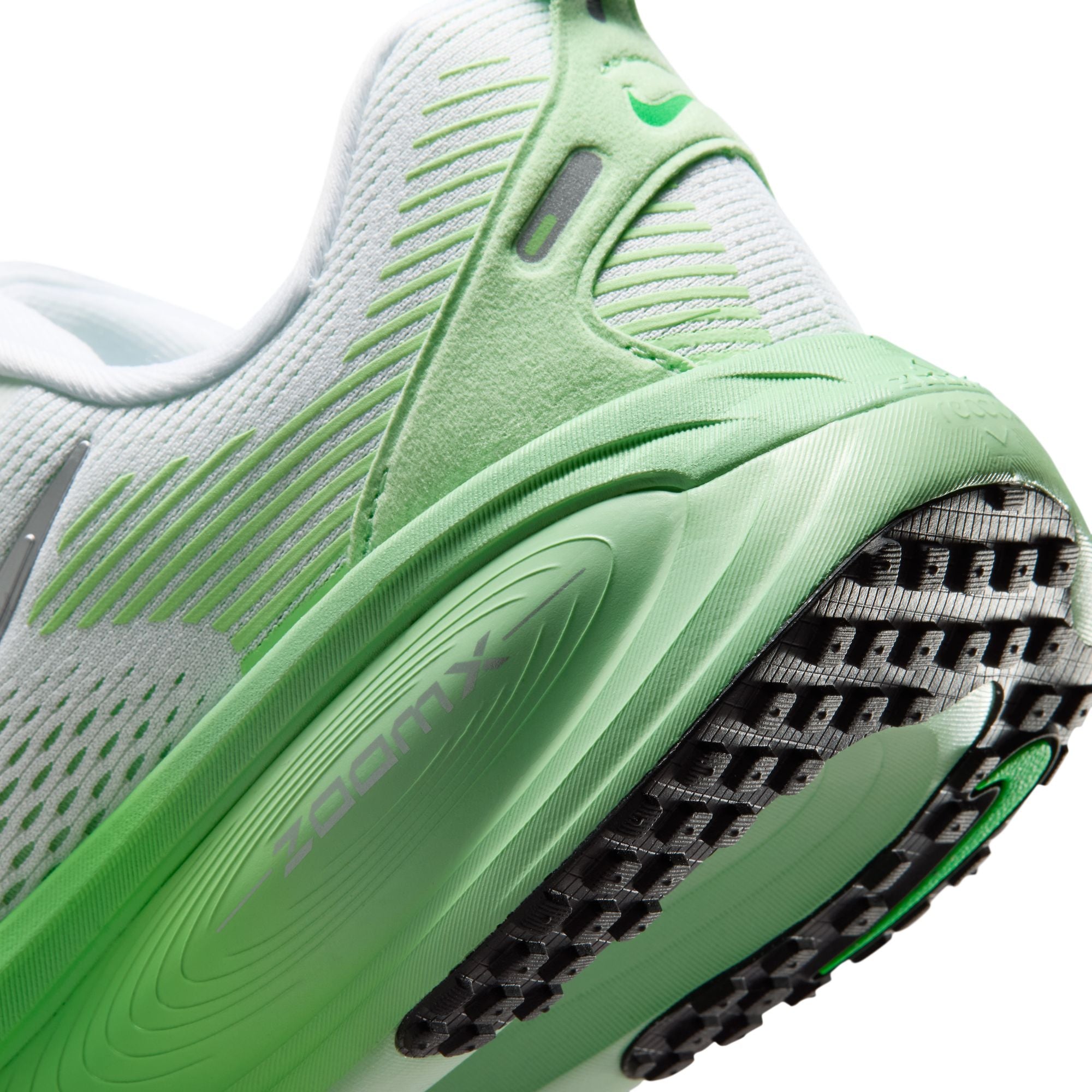 White/metallic Silver-illusion Green Sneakers on a white background