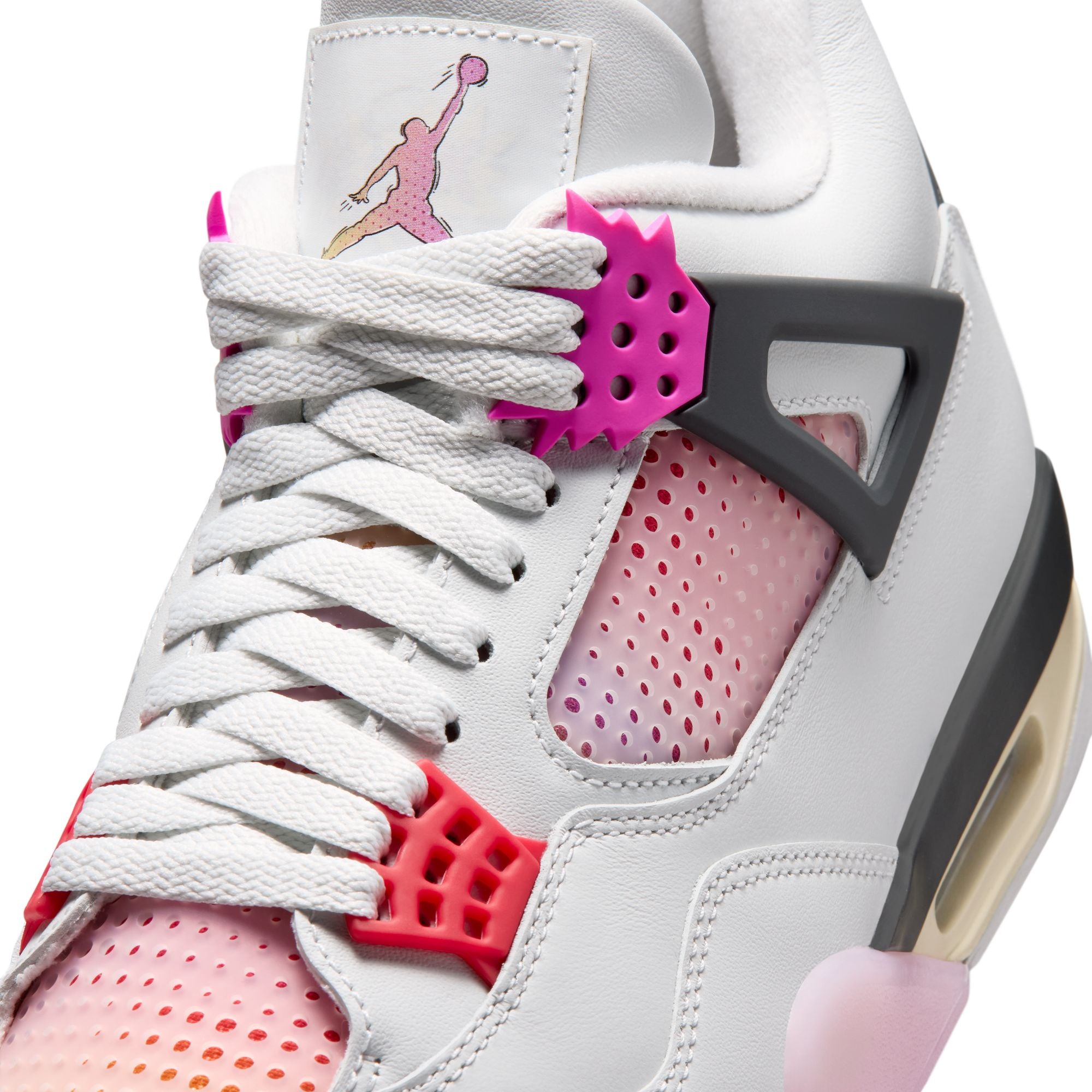 white pink black red and tan sneakers on a white background
