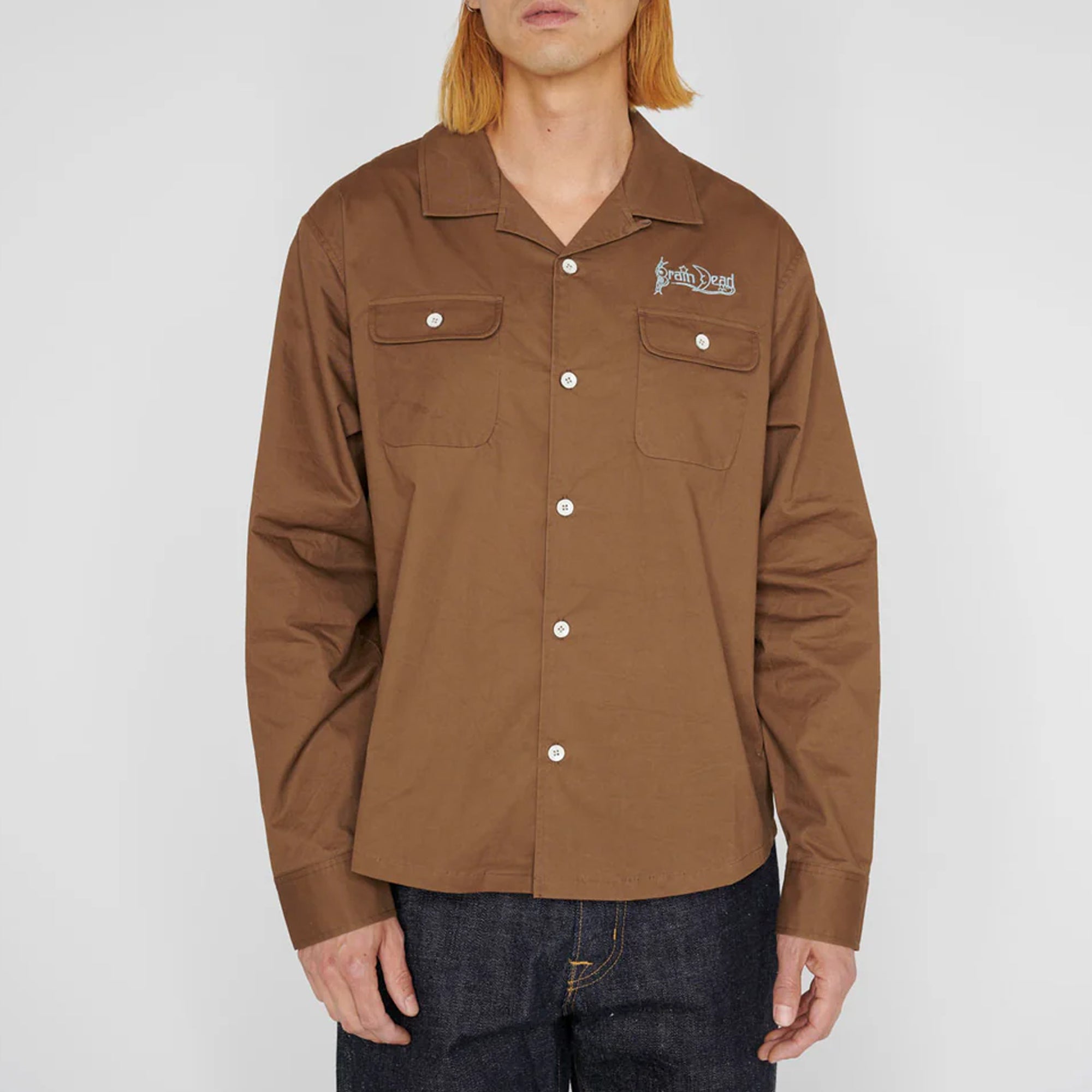 Brain Dead Mens Poplin Camp Collar Shirt