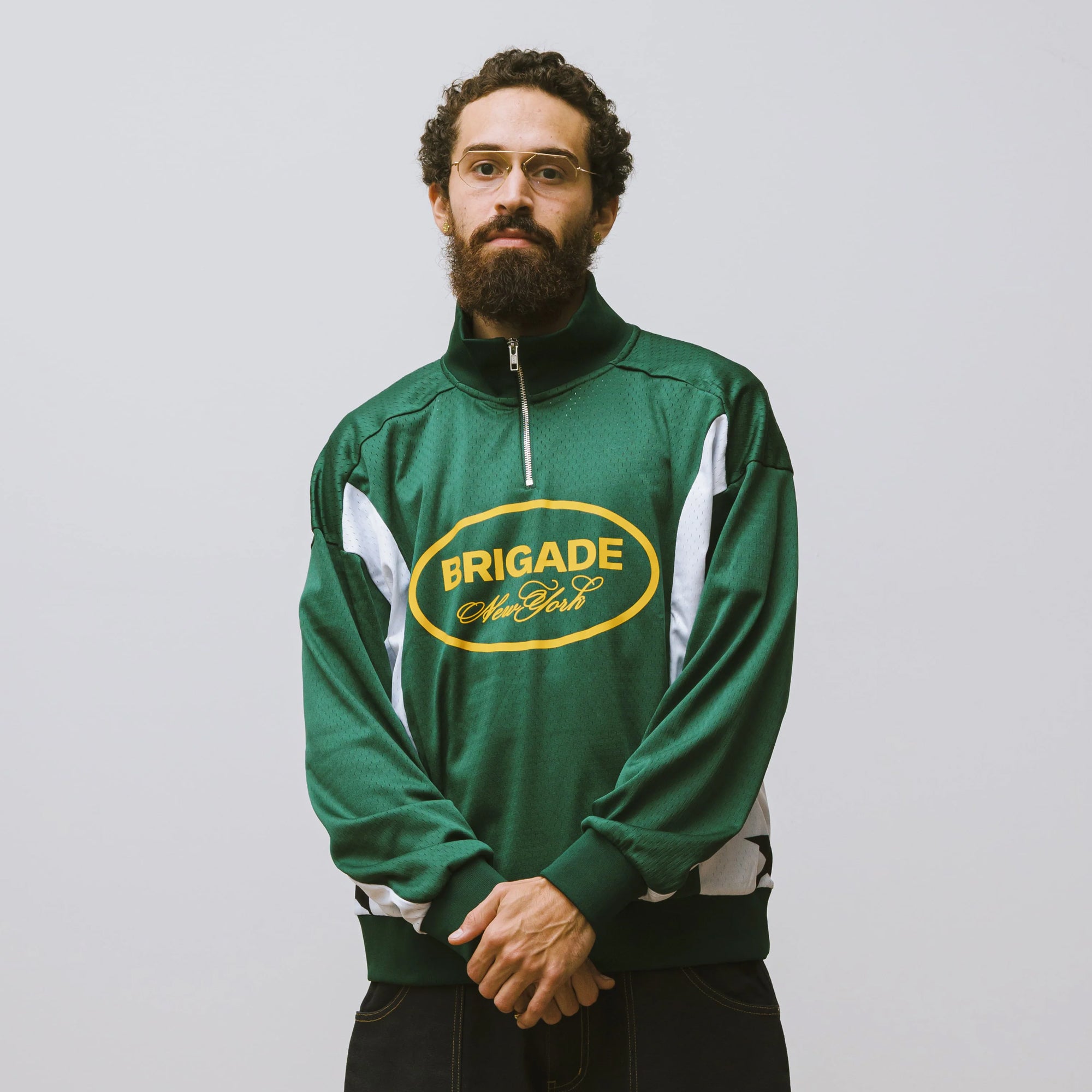 Brigade Mens Green Quarter Zip Motocross Jersey