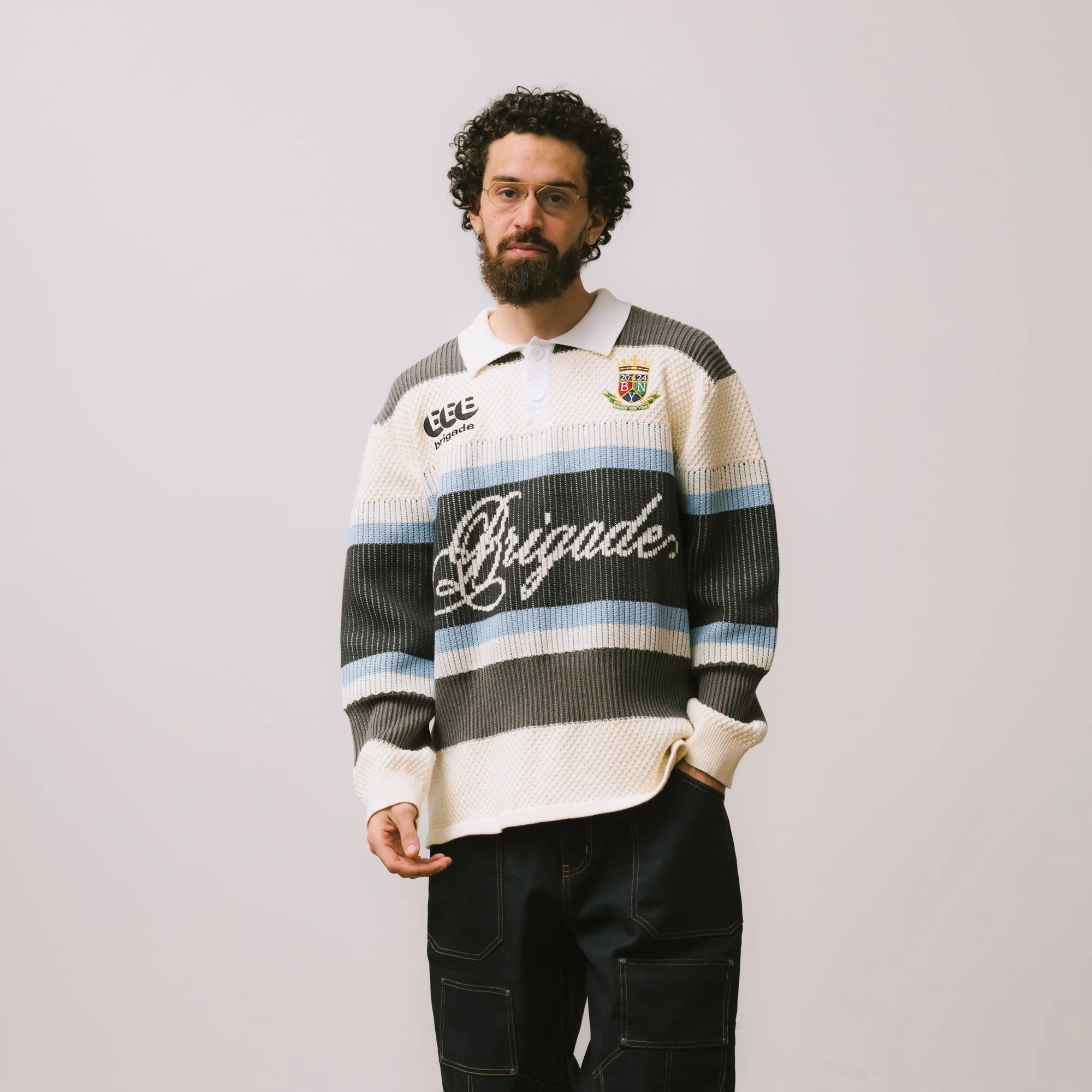 Brigade Mens Knitted Long Sleeve Rugby Shirt