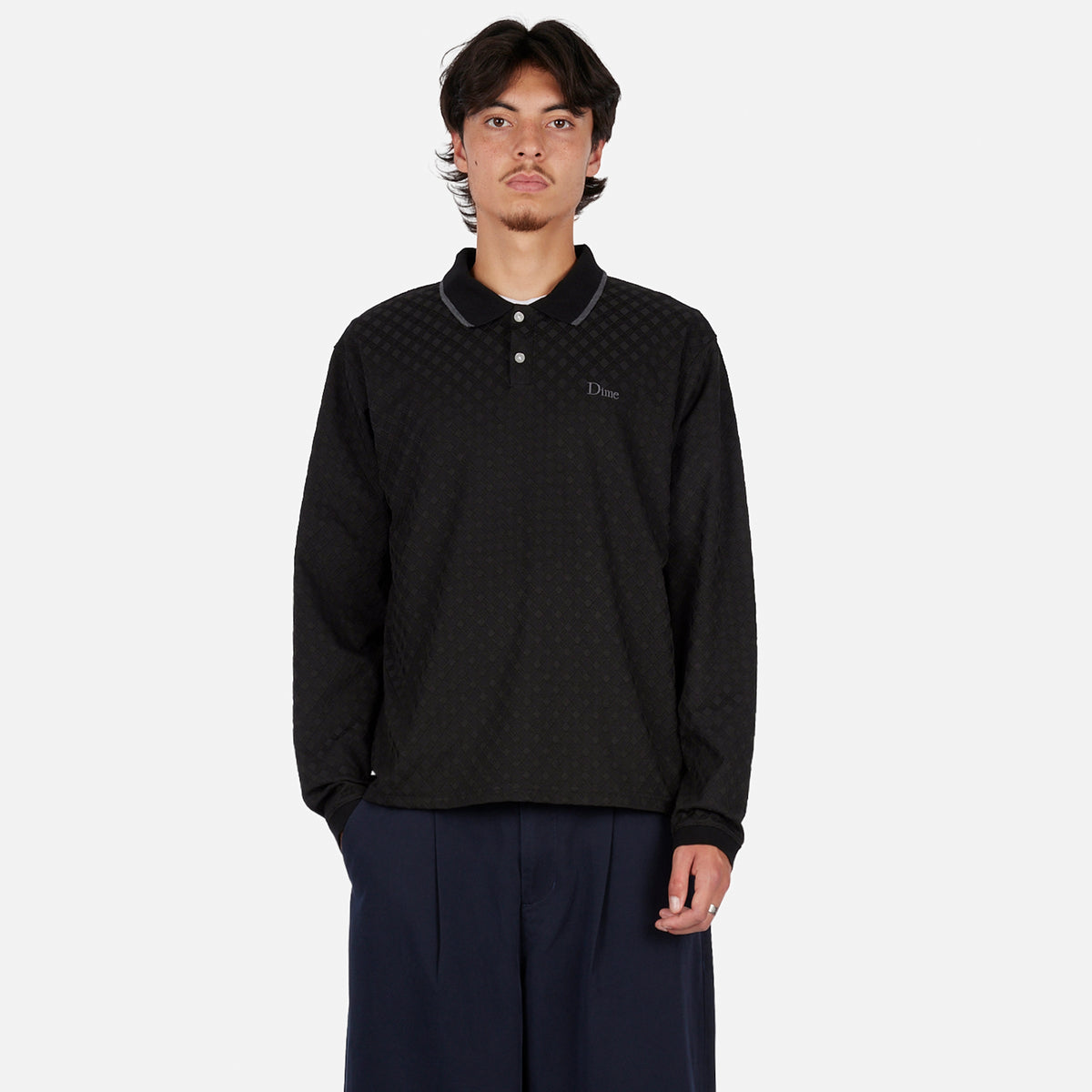 Dime Mens Jacquard Long Sleeve Polo Shirt