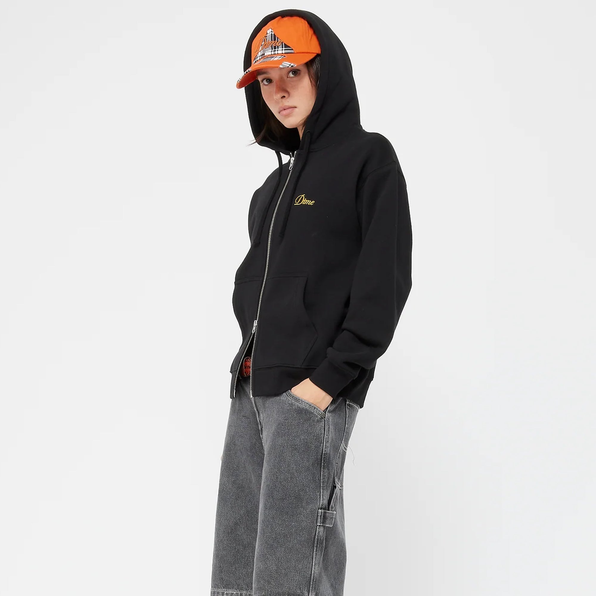 Dime Mens Cursive Small Logo Zip Hoodie