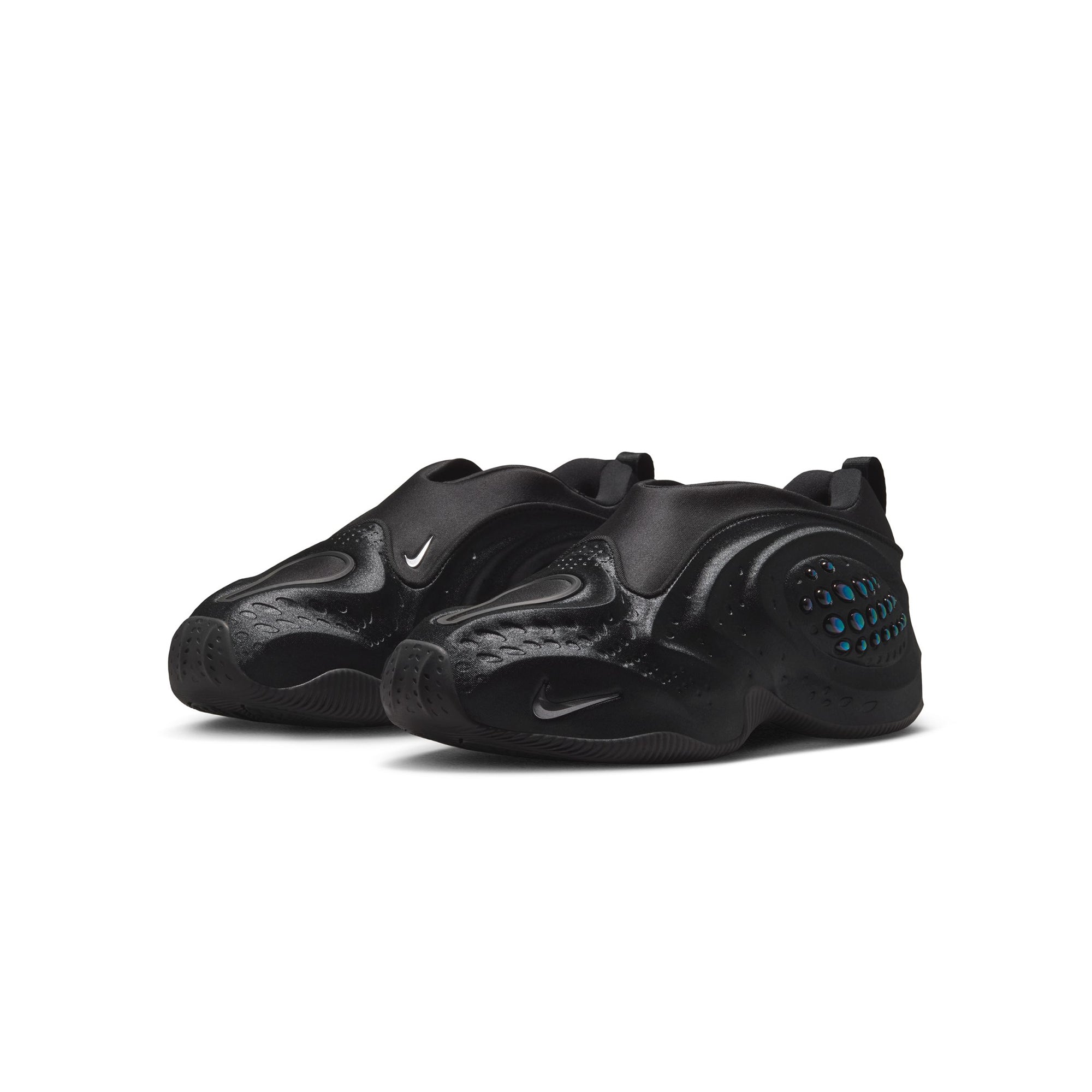 black grey iridescent sneakers on a white background