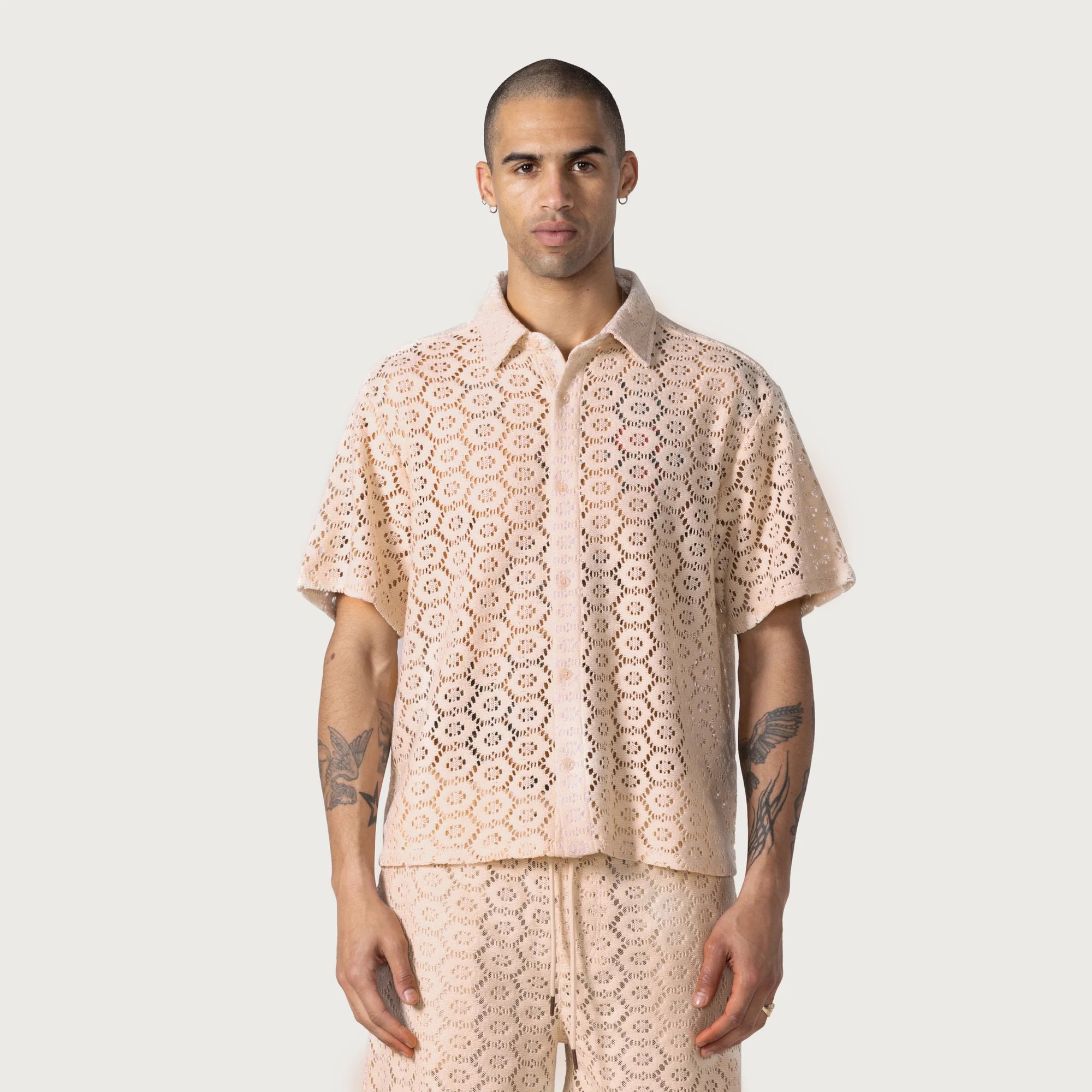 Honor The Gift Mens Crochet Button Up Shirt
