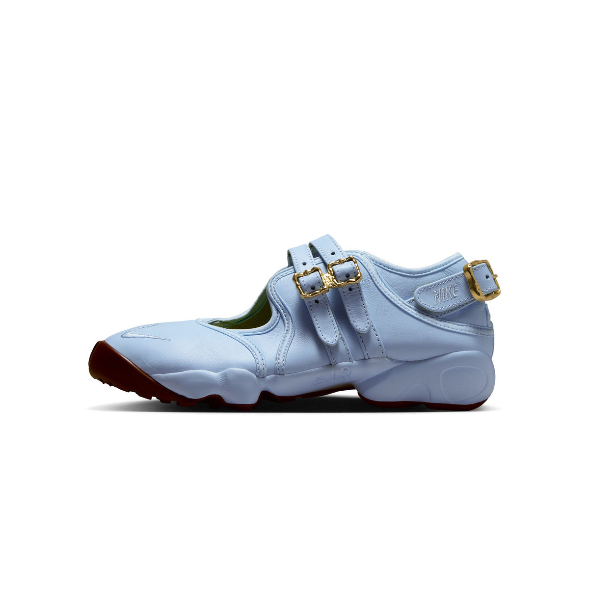 blue brown and gold sneakers on a white background