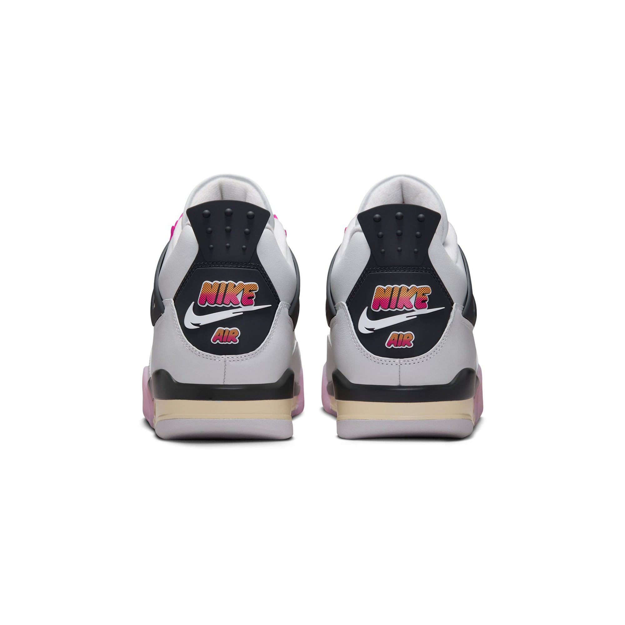 white pink black red and tan sneakers on a white background