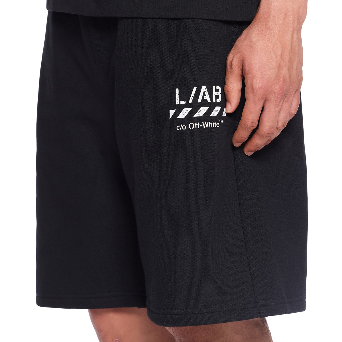 L/AB c/o Off-White™ Mens Diagonal Open Hem Jogger Shorts
