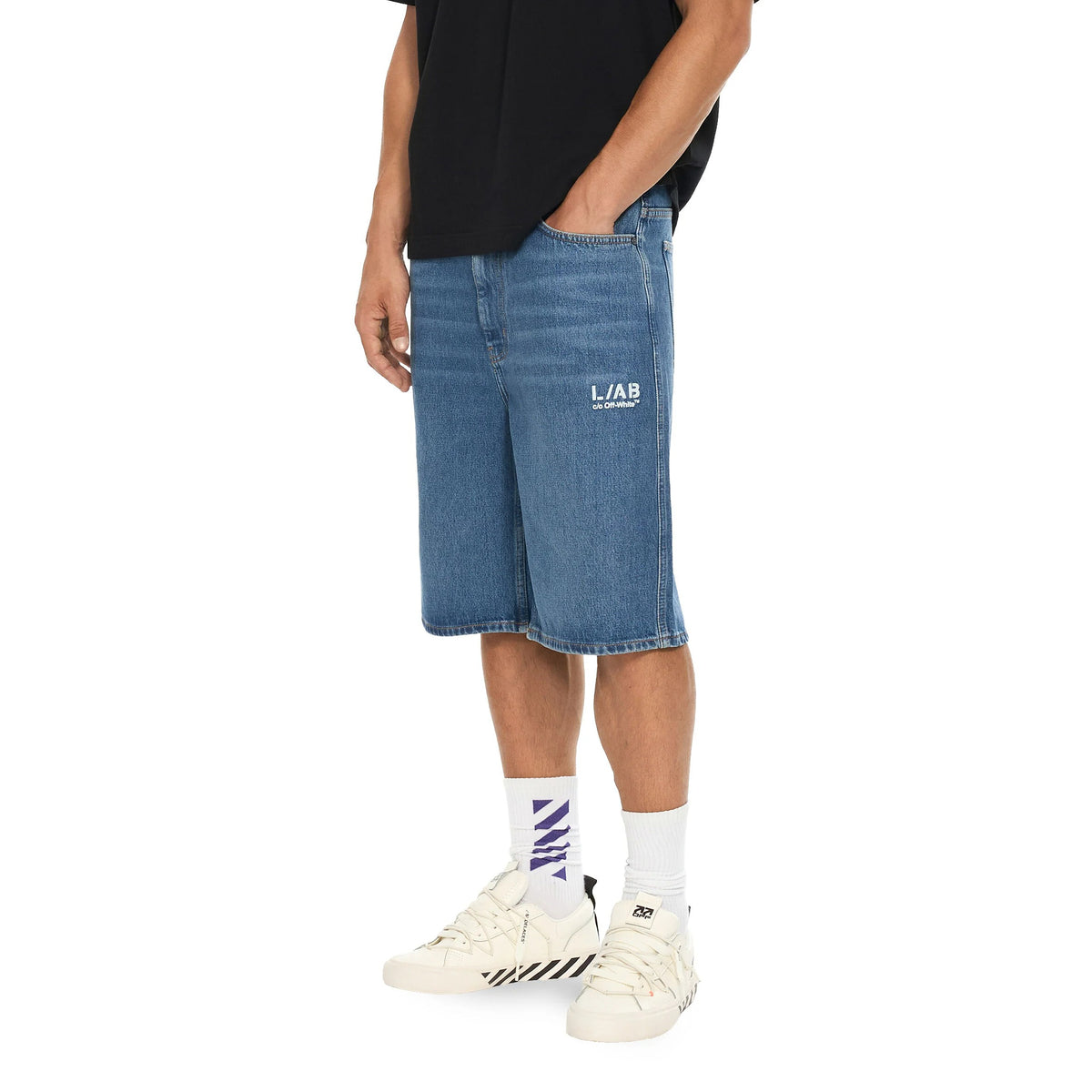 L/AB c/o Off-White™ Mens Diagonal Denim Shorts