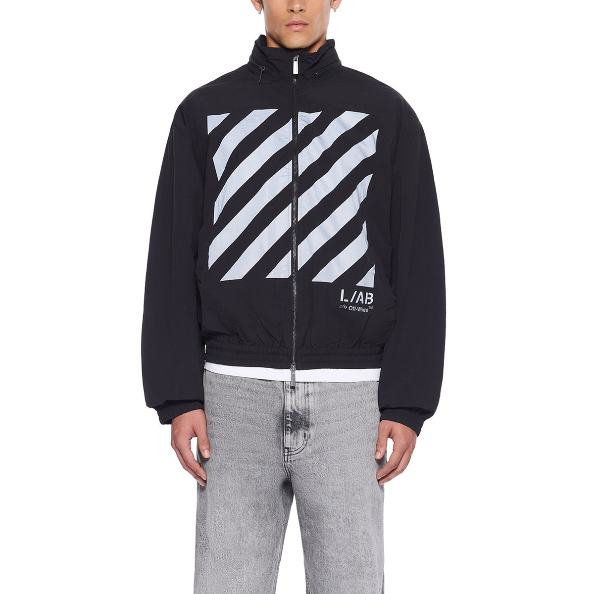 L/AB c/o Off-White™ Mens Reflective Diagonal Windbreaker Jacket