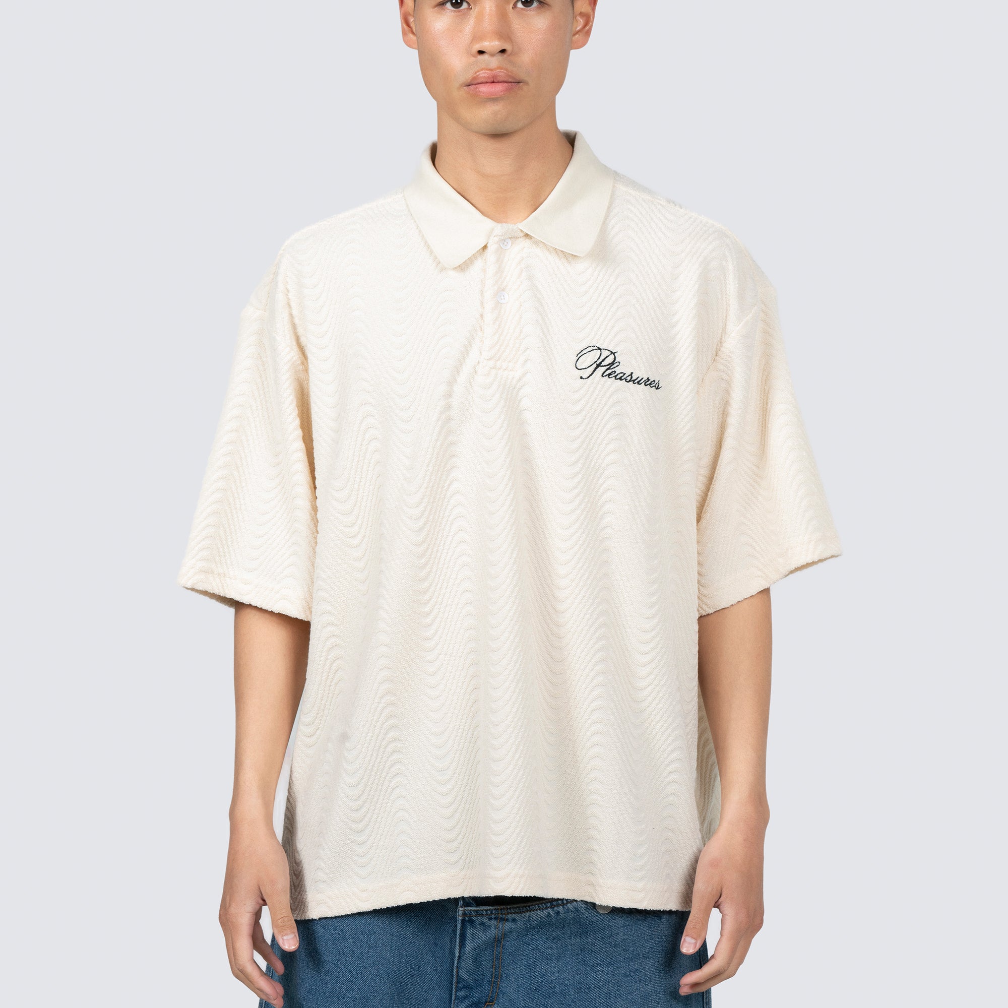 Pleasures Mens Zen Terry Boxy Polo Shirt