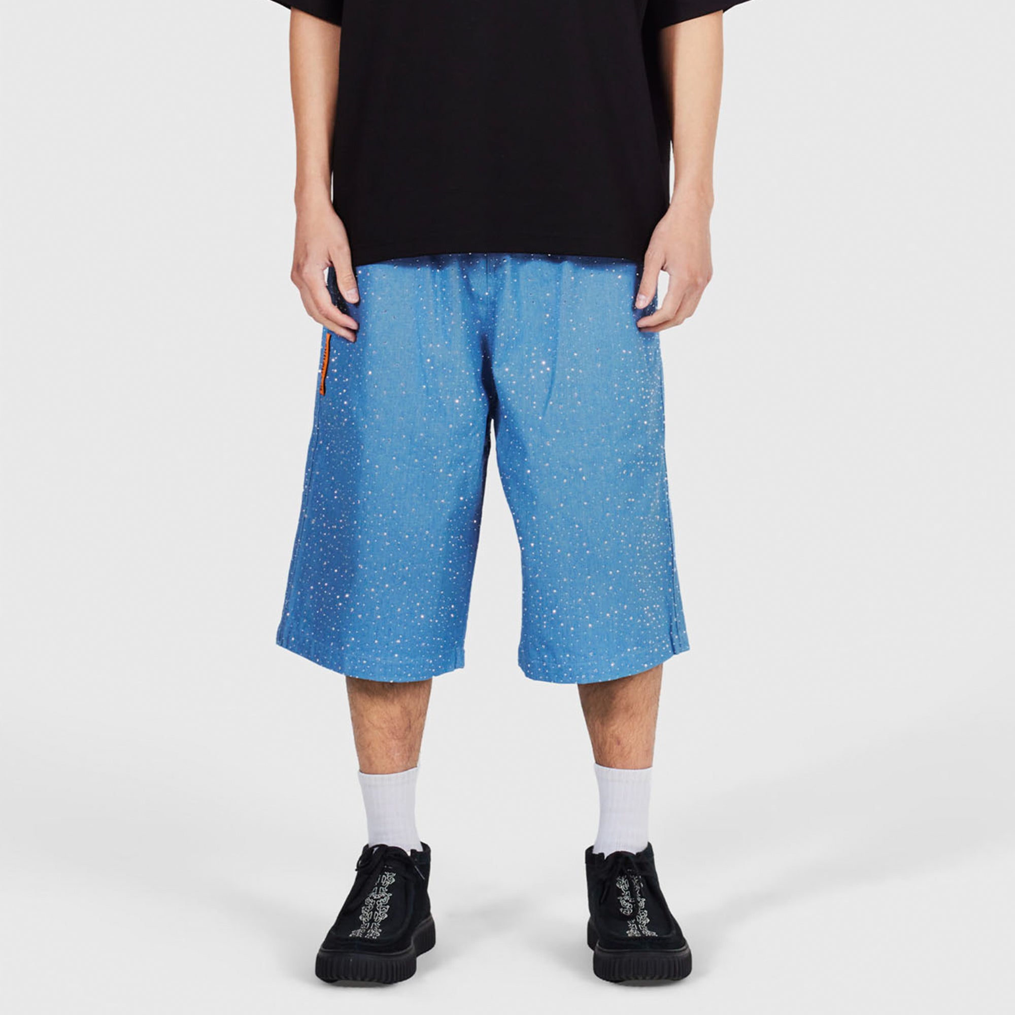 Pleasures Mens Glitter Baggy Denim Shorts