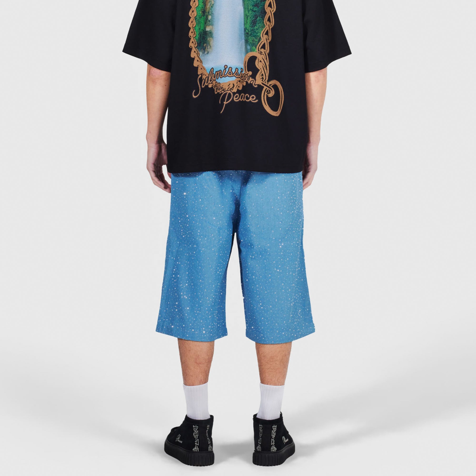 Pleasures Mens Glitter Baggy Denim Shorts