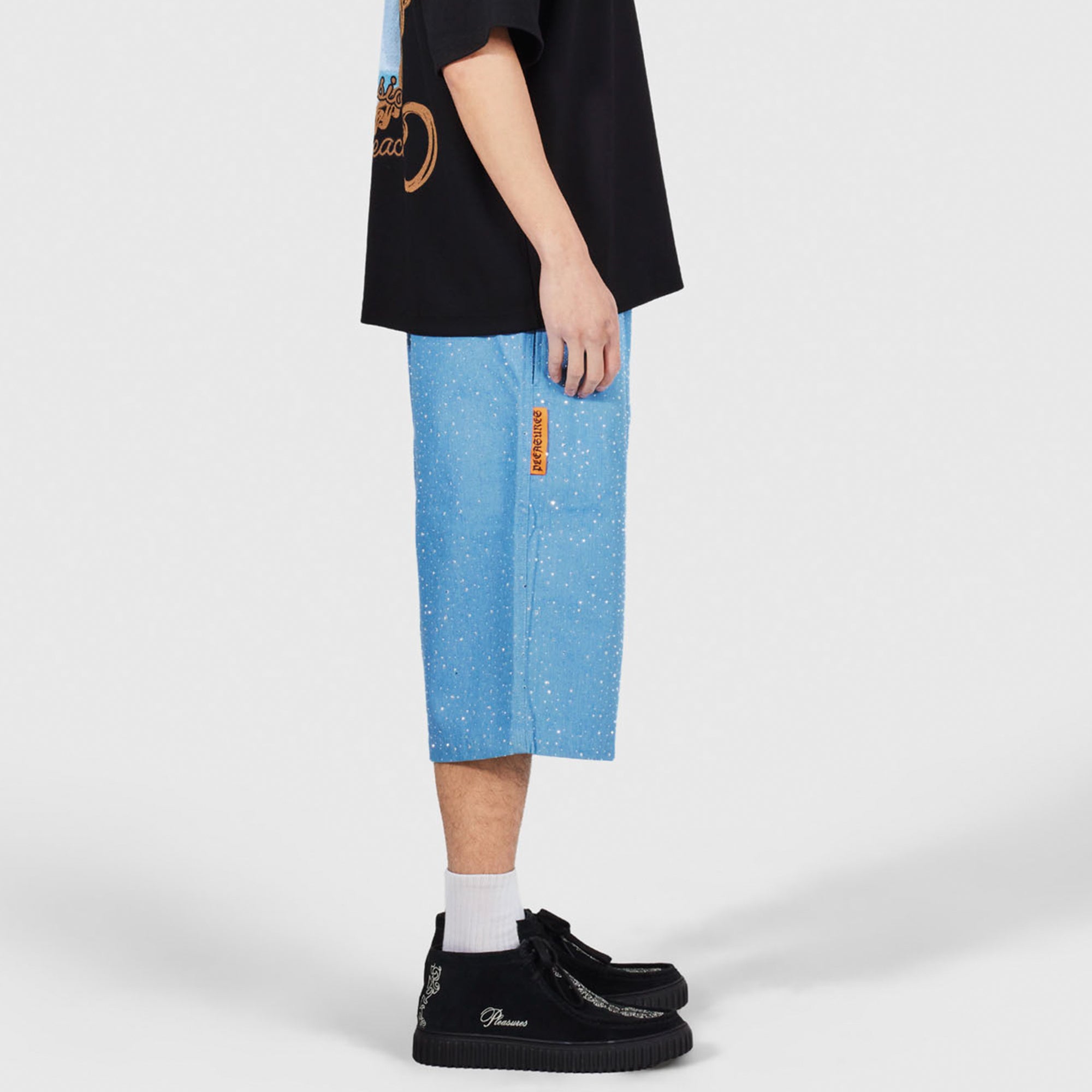 Pleasures Mens Glitter Baggy Denim Shorts