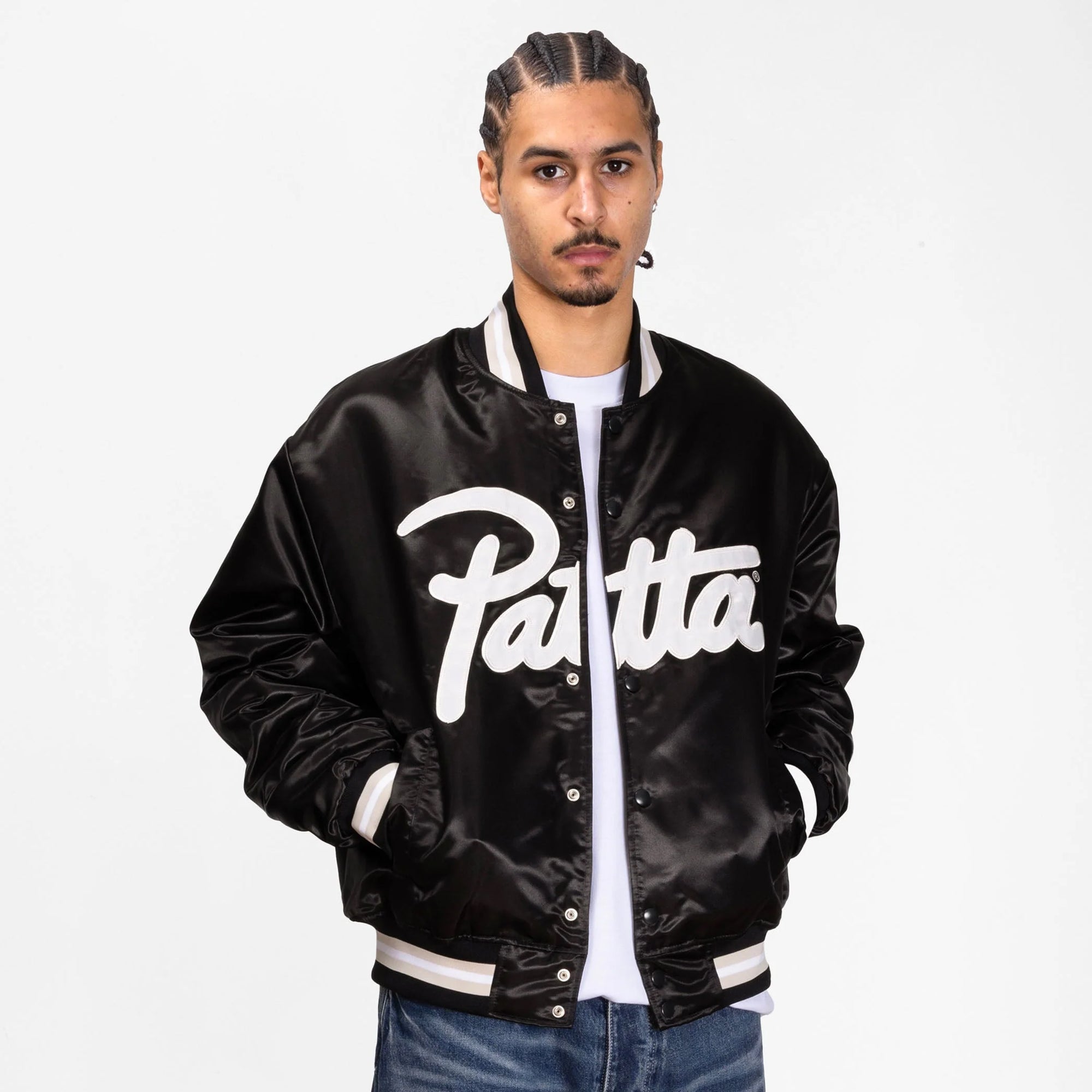 Patta Mens Script Logo Satin Varsity Jacket