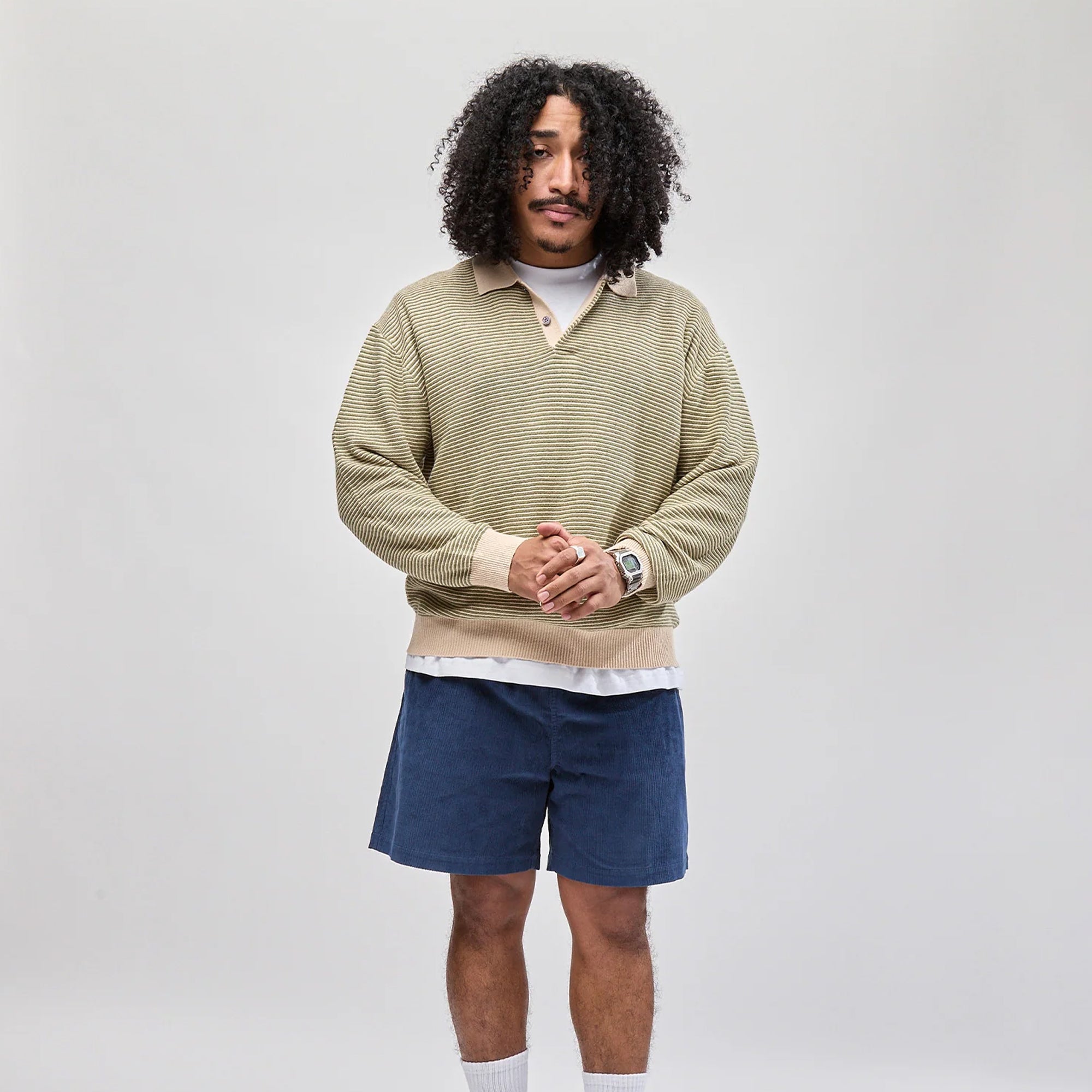 Only NY Mens Linen Stripe Knit Polo Top