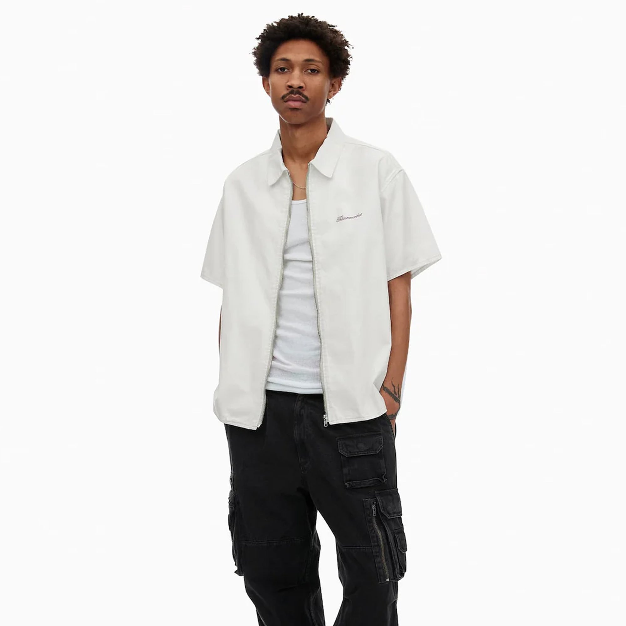 Thisisneverthat Mens Washed Denim Zip Shirt