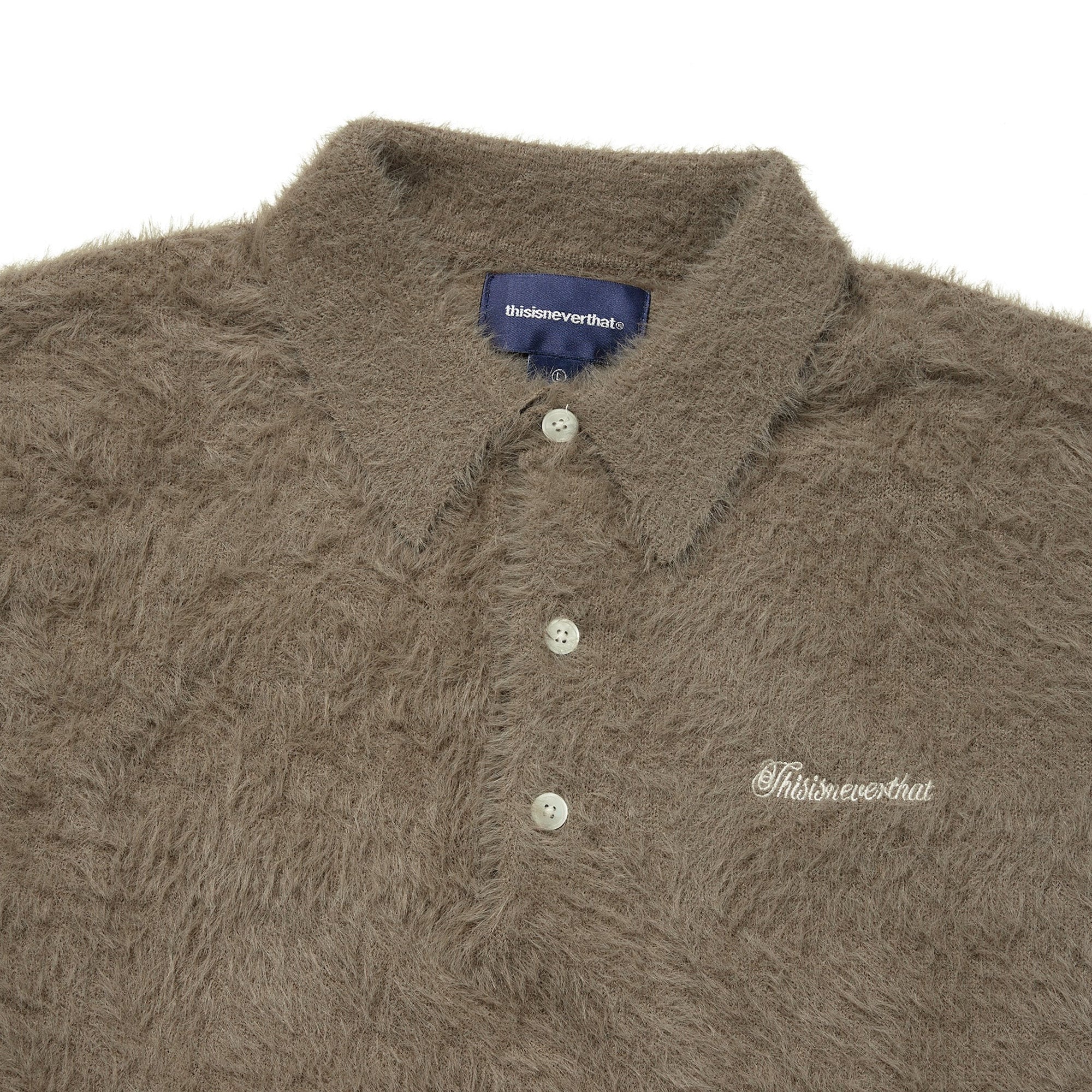 Thisisneverthat Mens SCT-Logo Shaggy Knit Polo Sweater