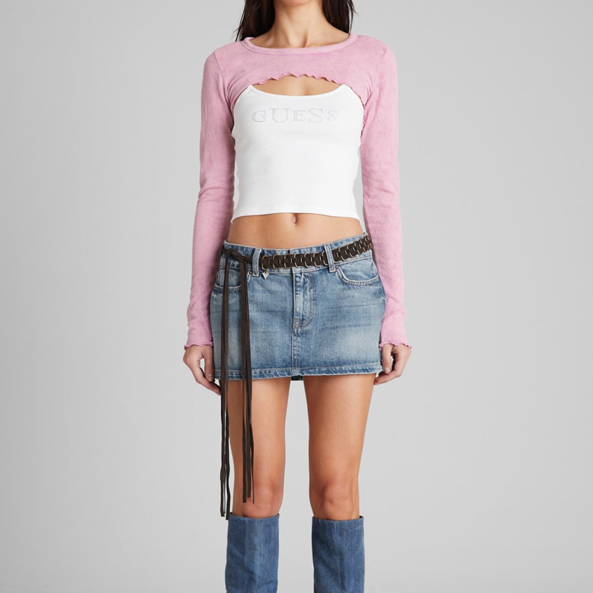 Guess USA Womens Aged Waffle Crop Top