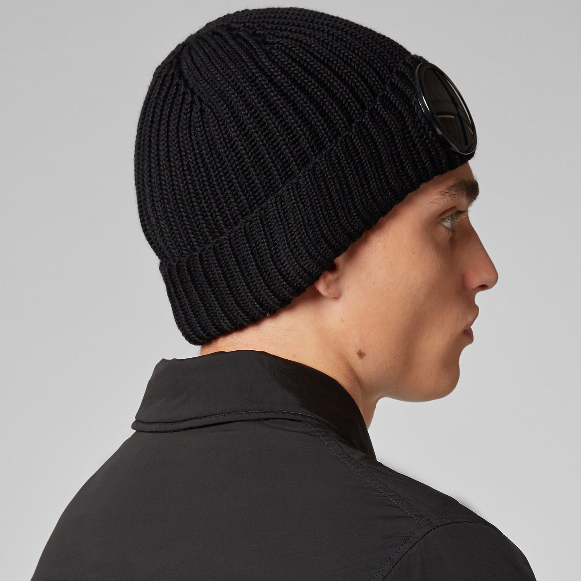 C.P. Company Merino Wool Goggle Beanie in Black