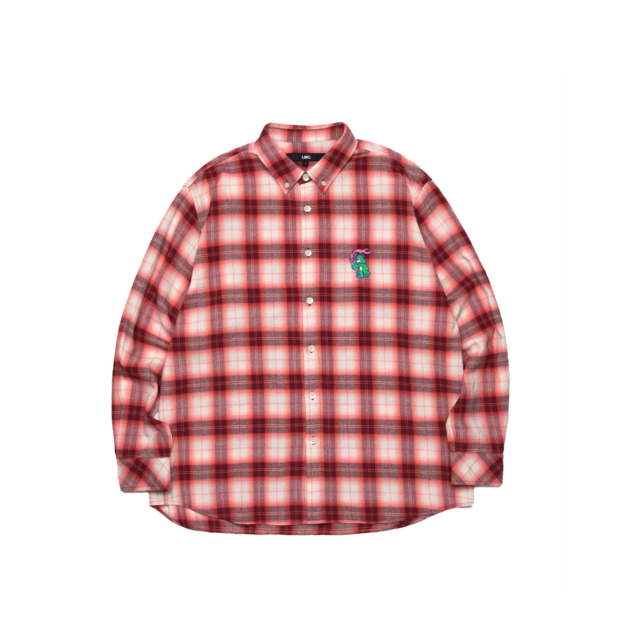 LMC Mens Flame Bear Ombre Plaid Shirt 'Red'