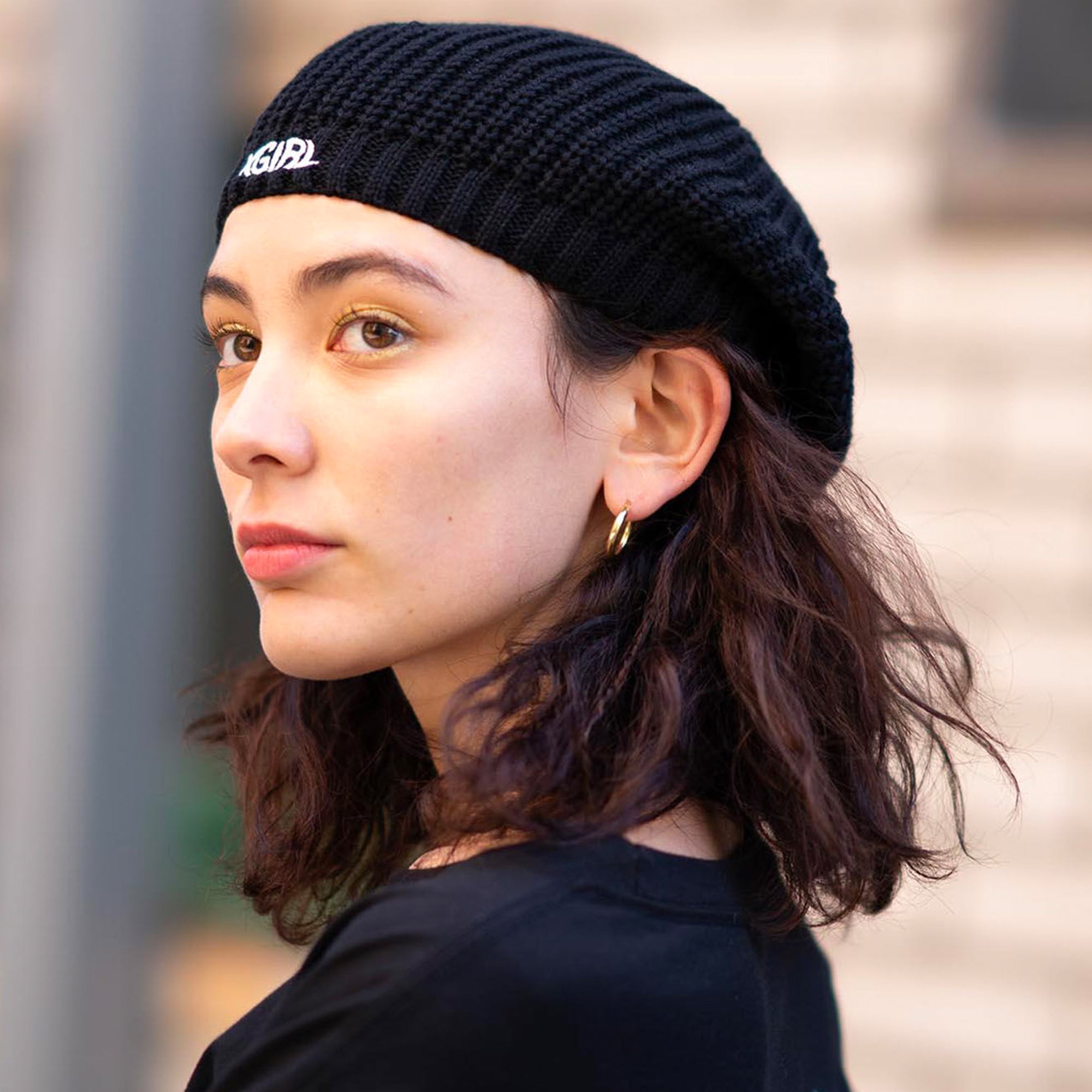 X Girl Womens Rib Knit Beret (Black)