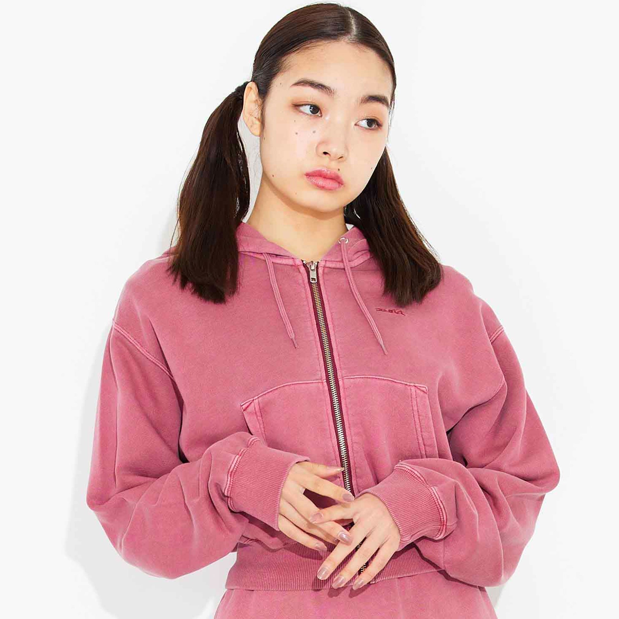 X Girl Womens Pigment Dyed Zip Up Hoodie