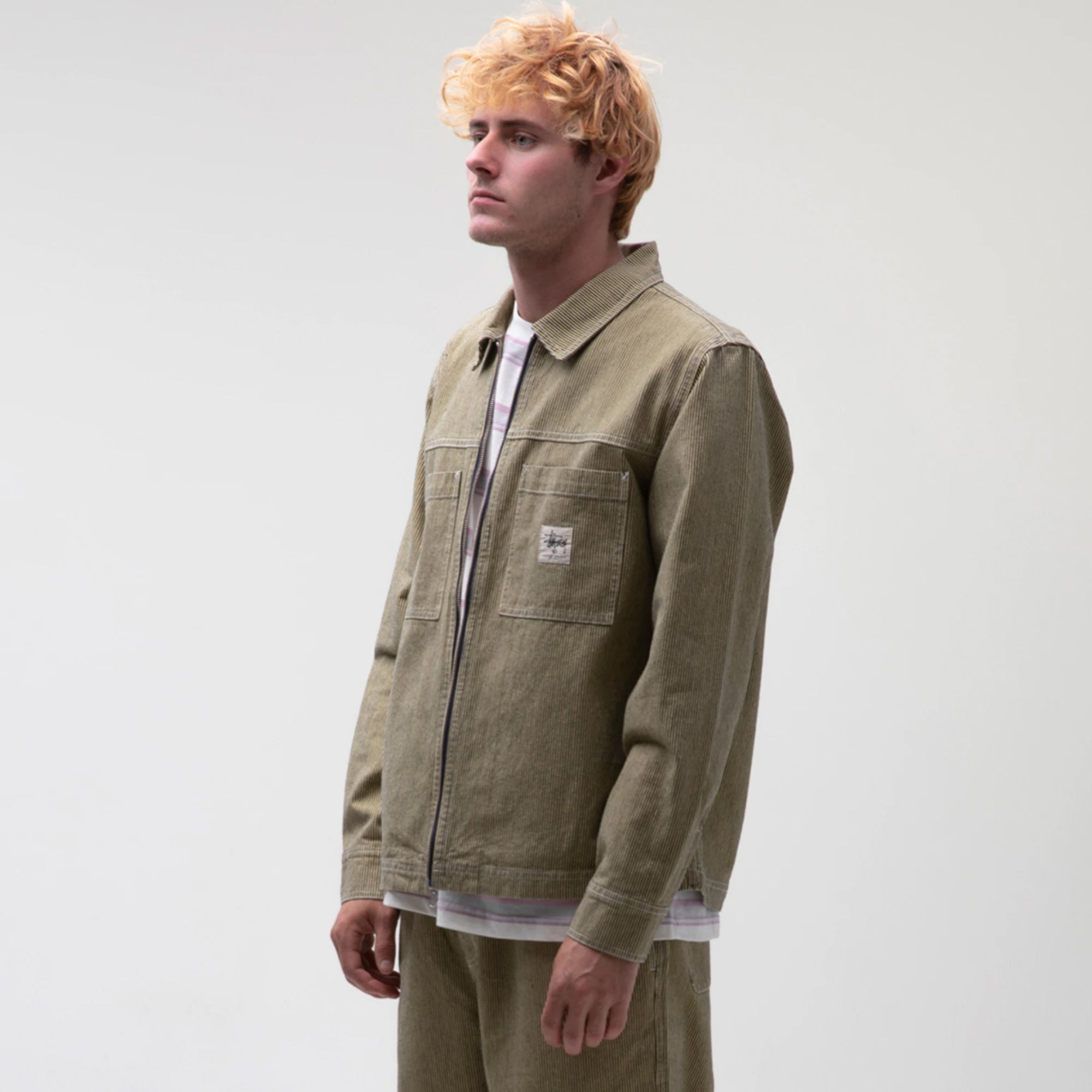 STUSSY OVERDYED HICKORY ZIP SHIRT