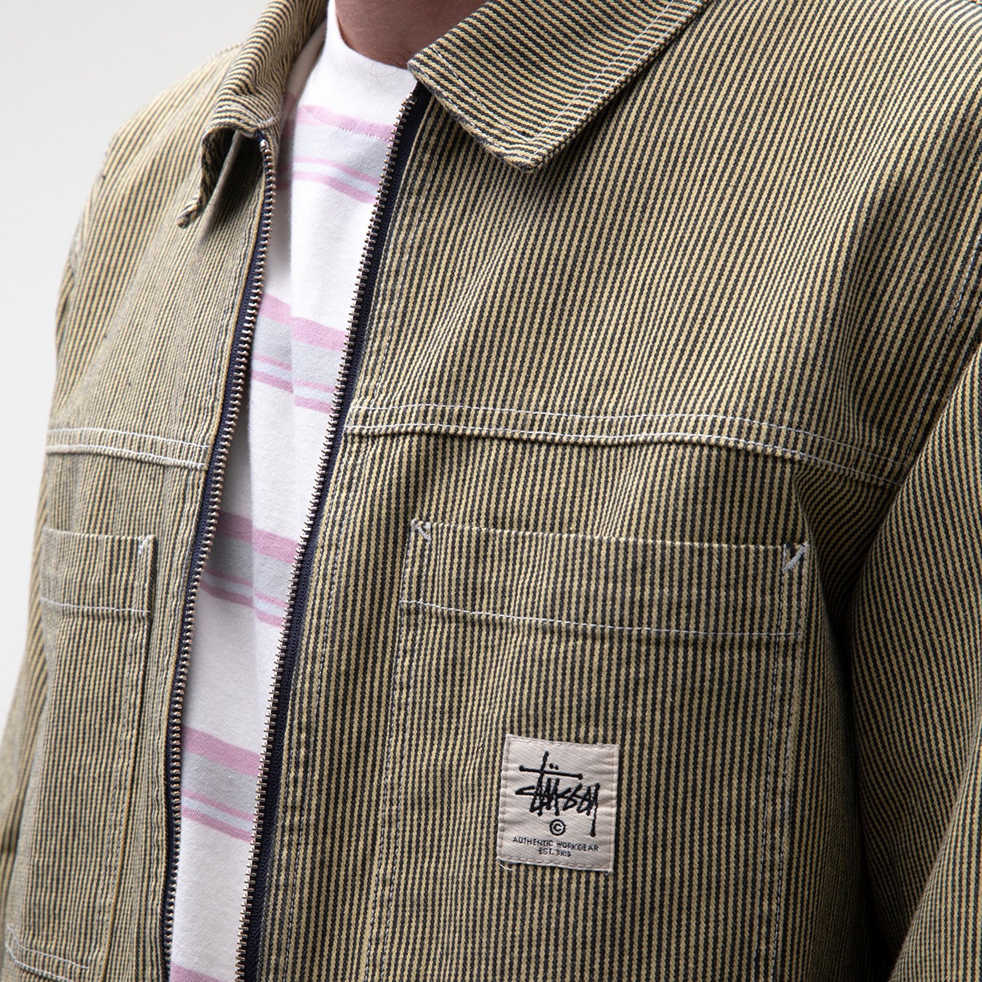 STUSSY OVERDYED HICKORY ZIP SHIRT