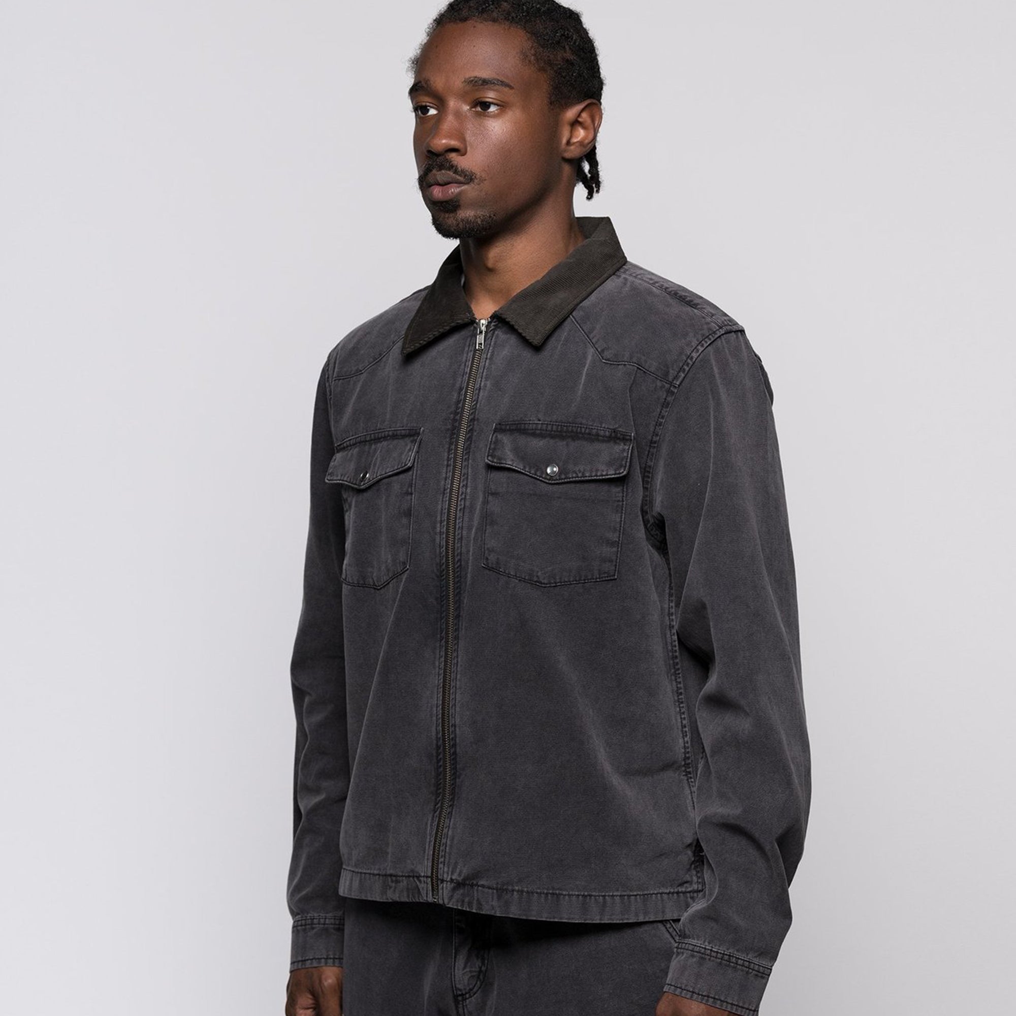 Stussy Washed Canvas Work Shirt in Black