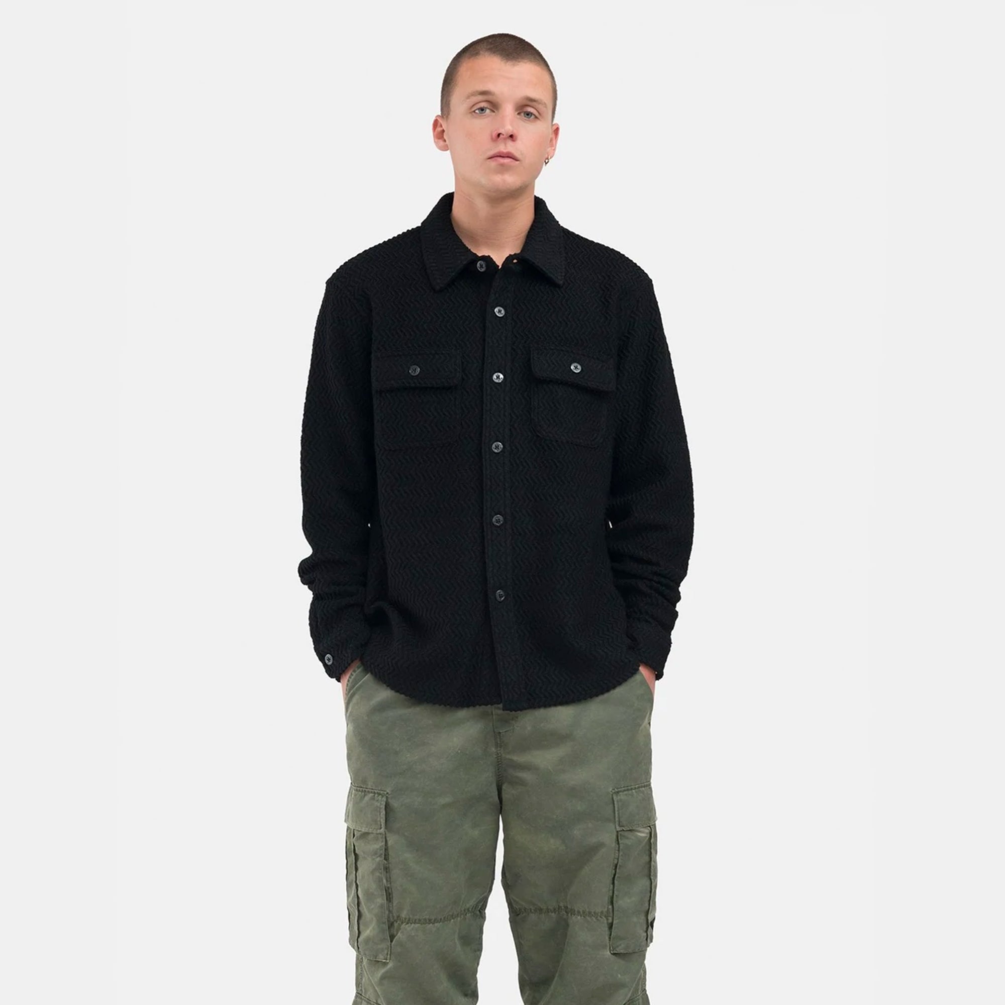 Stussy Mens Textured Wool CPO LS Shirt 'Black'