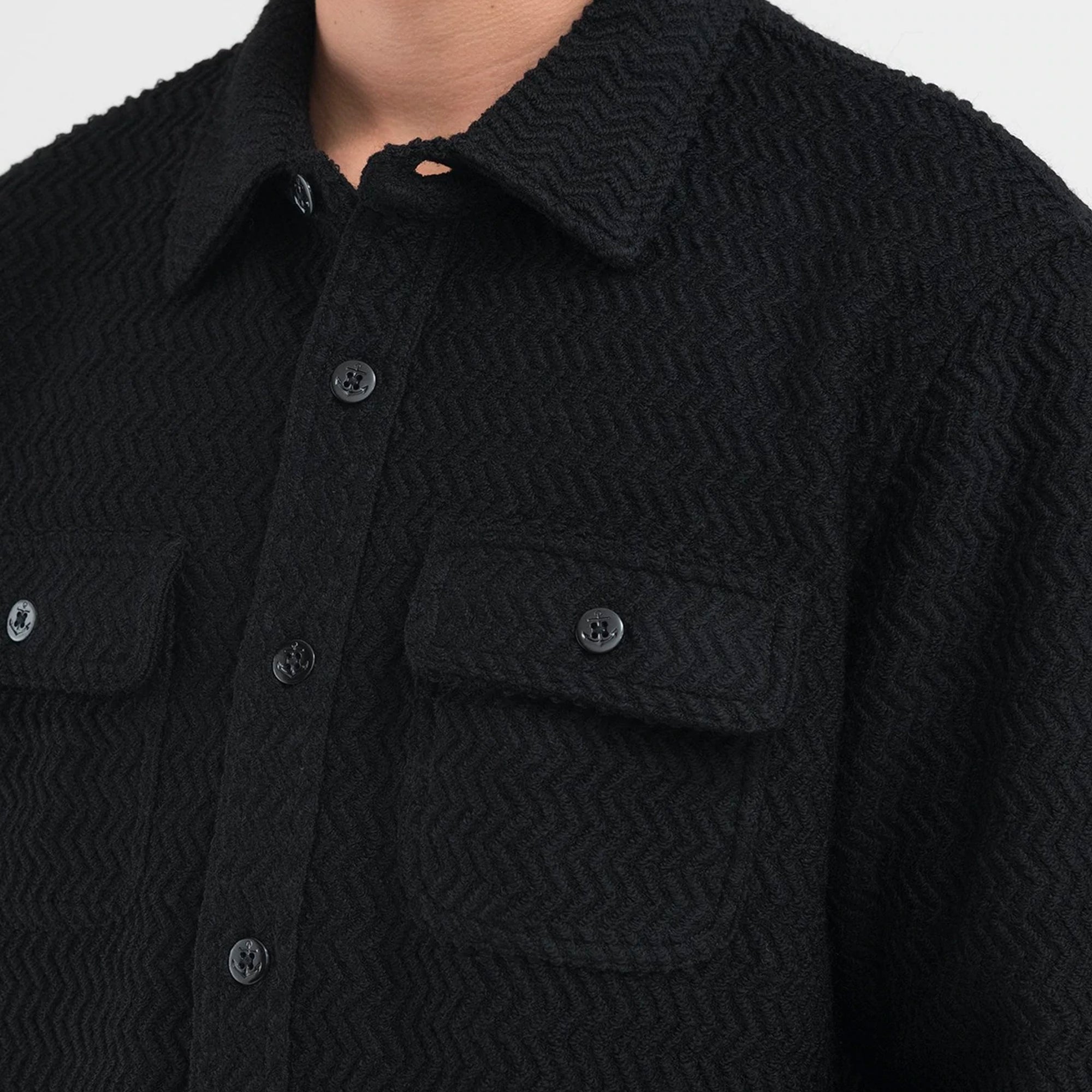 Stussy Mens Textured Wool CPO LS Shirt 'Black'