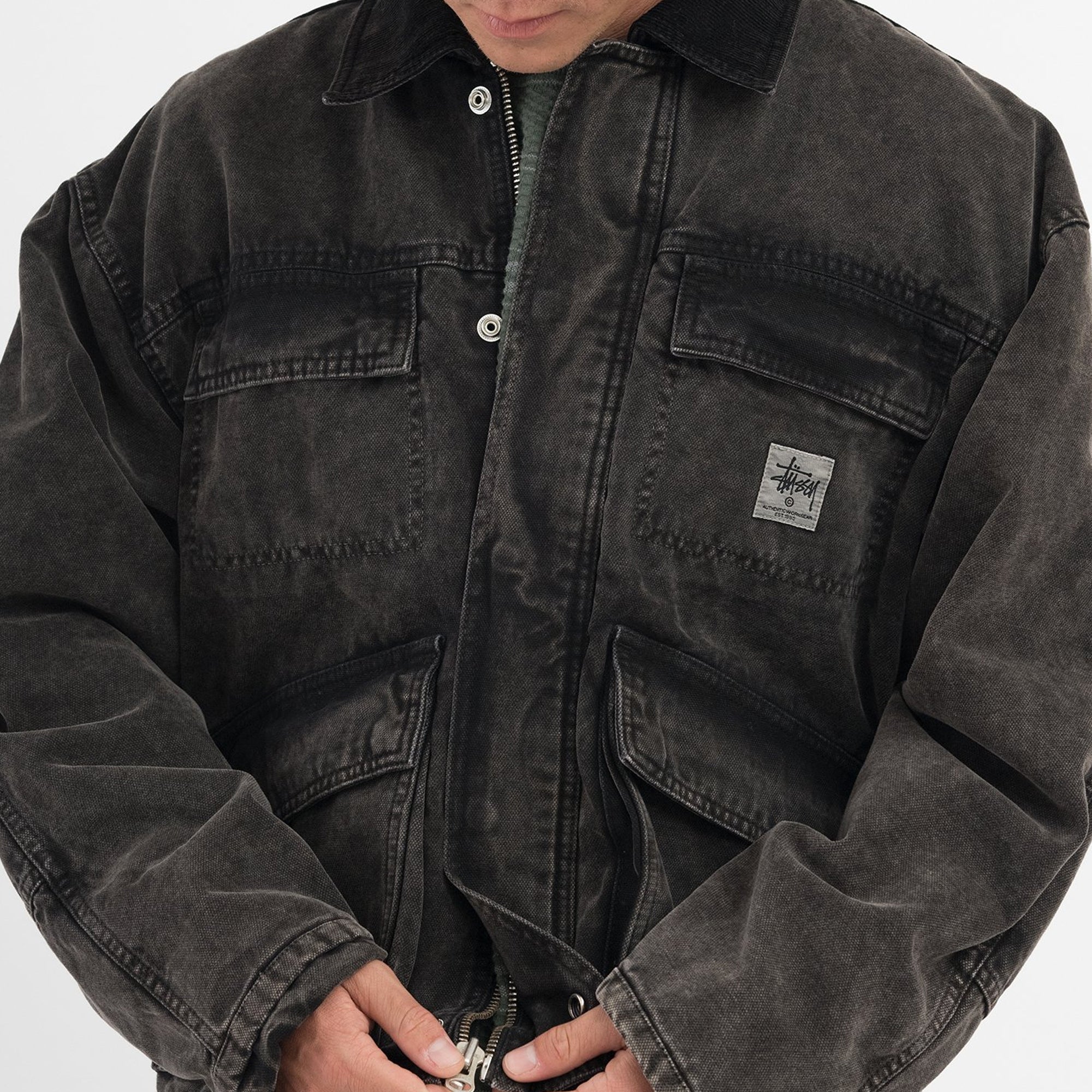 Stussy Mens Washed Canvas Shop Jacket 'Black'