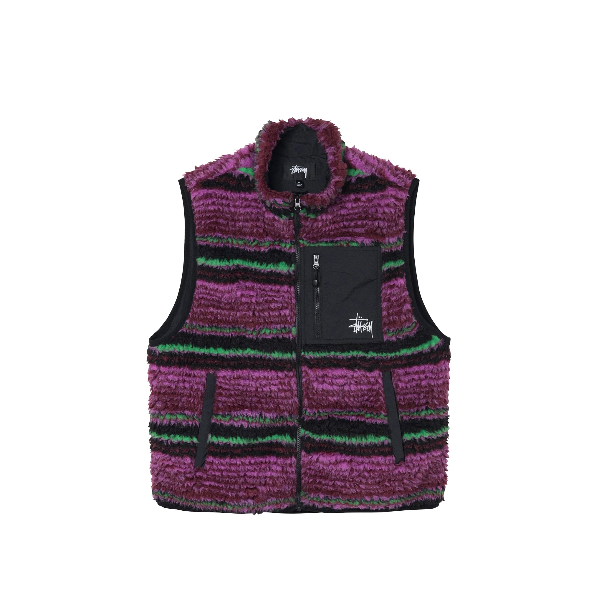 Stussy Mens Striped Sherpa Vest 'Grape'