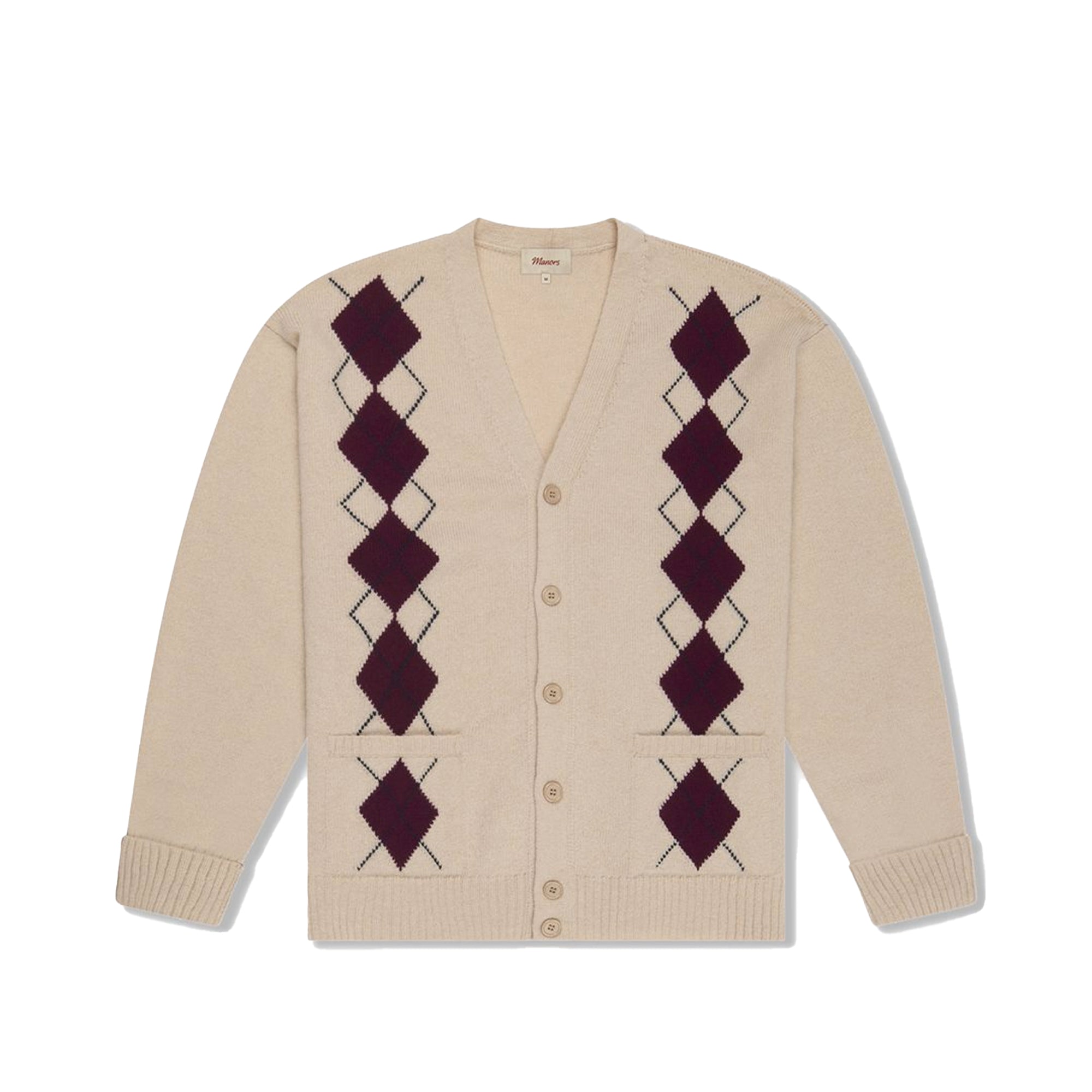 Manors Mens Argyle Striped Cardigan Cream