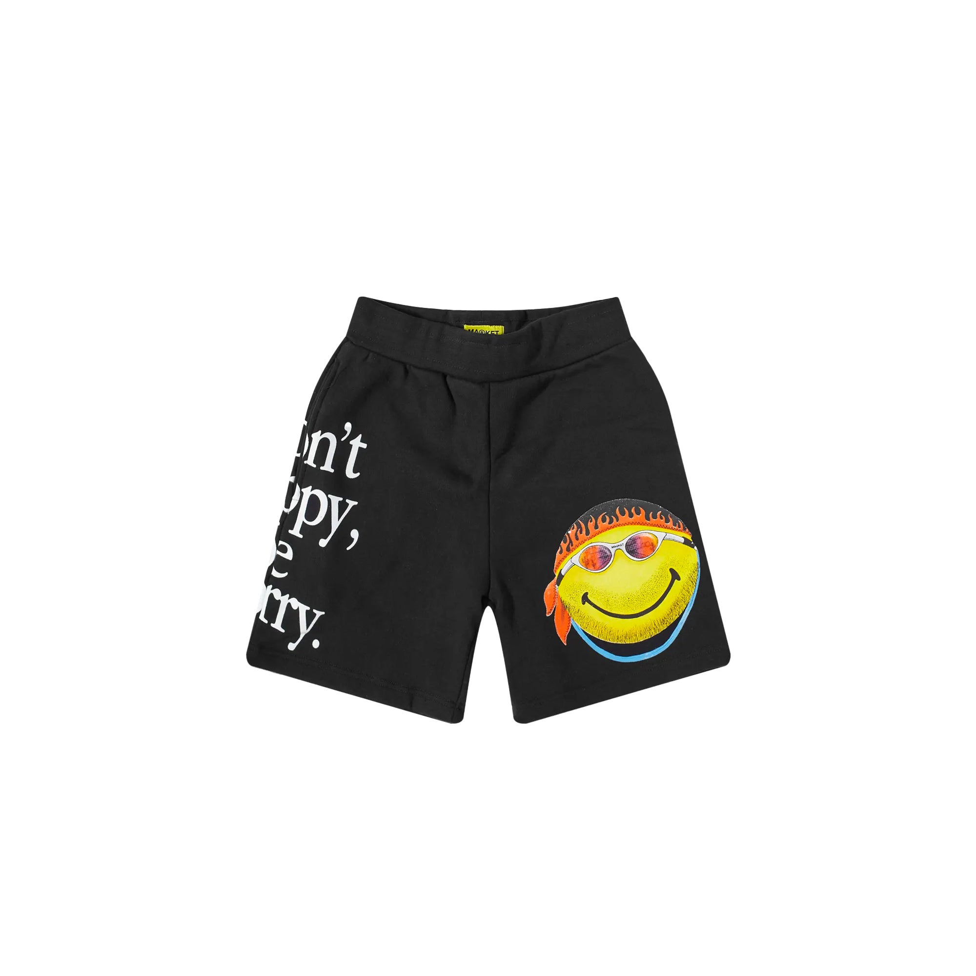 Market Mens Smiley Don't Happy, Be Worry Sweatshorts Black