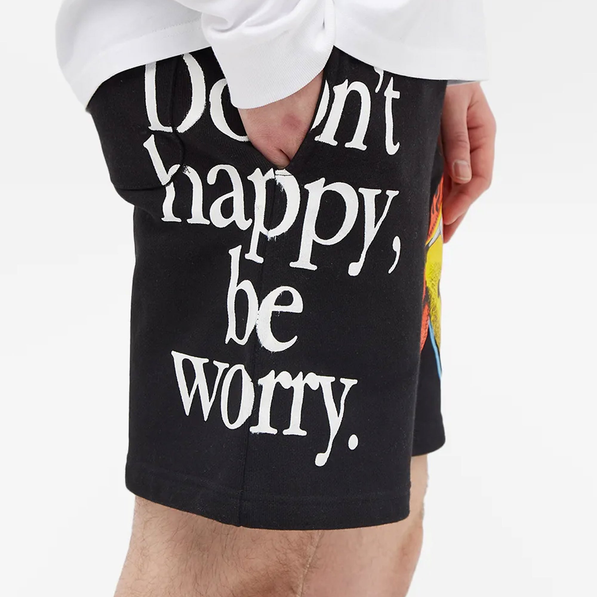 Market Mens Smiley Don't Happy, Be Worry Sweatshorts Black