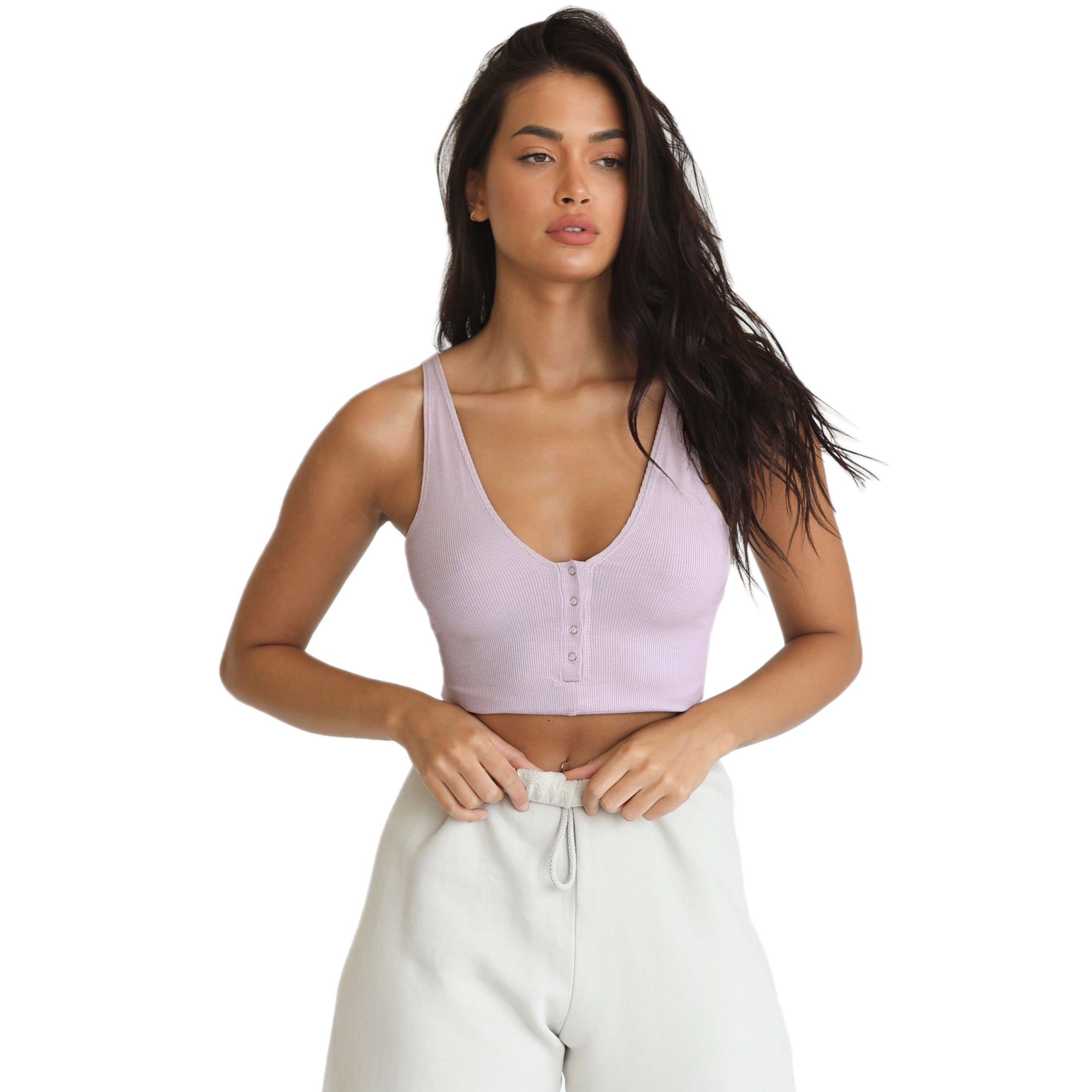 Joah Brown Womens Snap Crop Tank Lilac