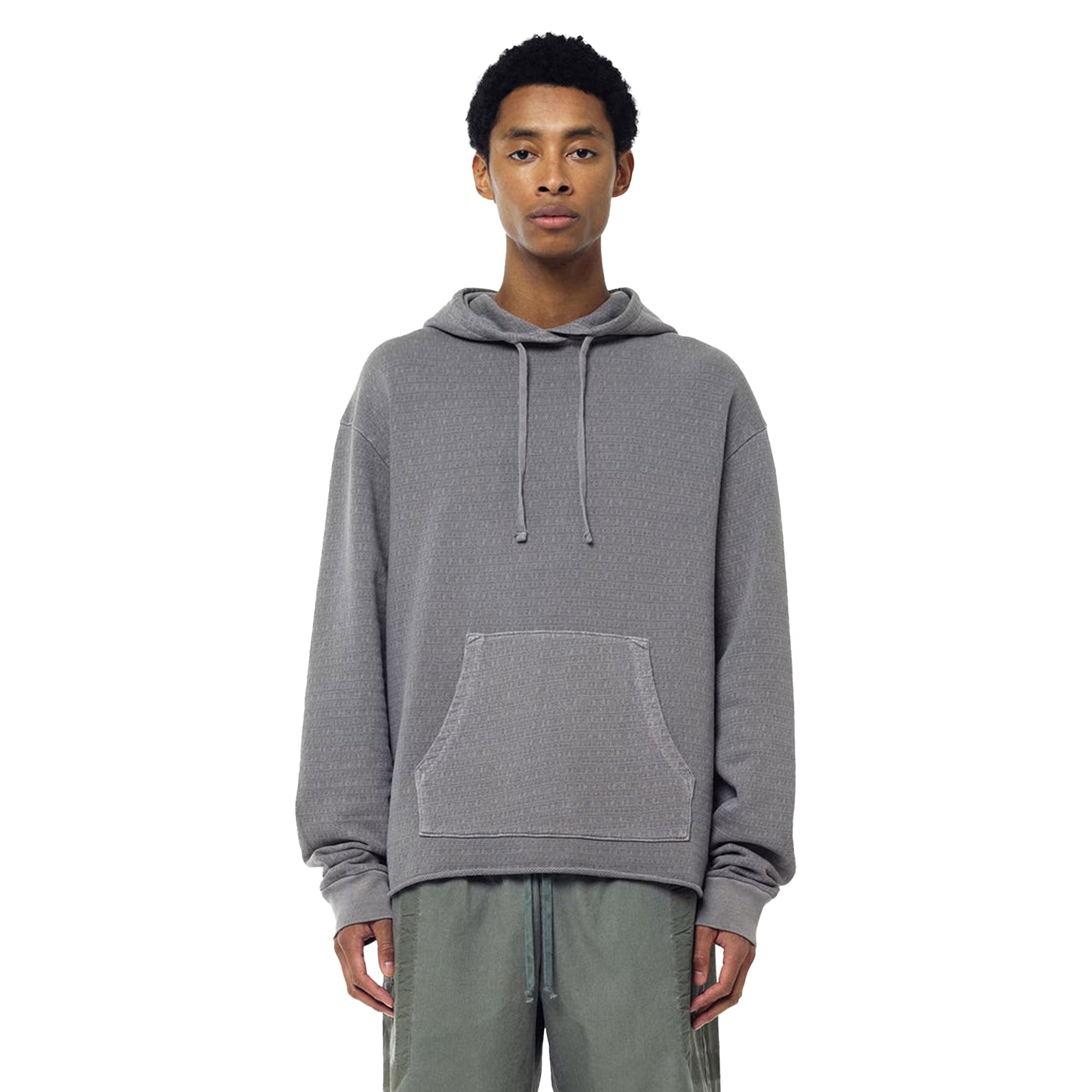 John Elliott Mens Raw Edge Jacquard Terry Hoodie 'Washed Charcoal'