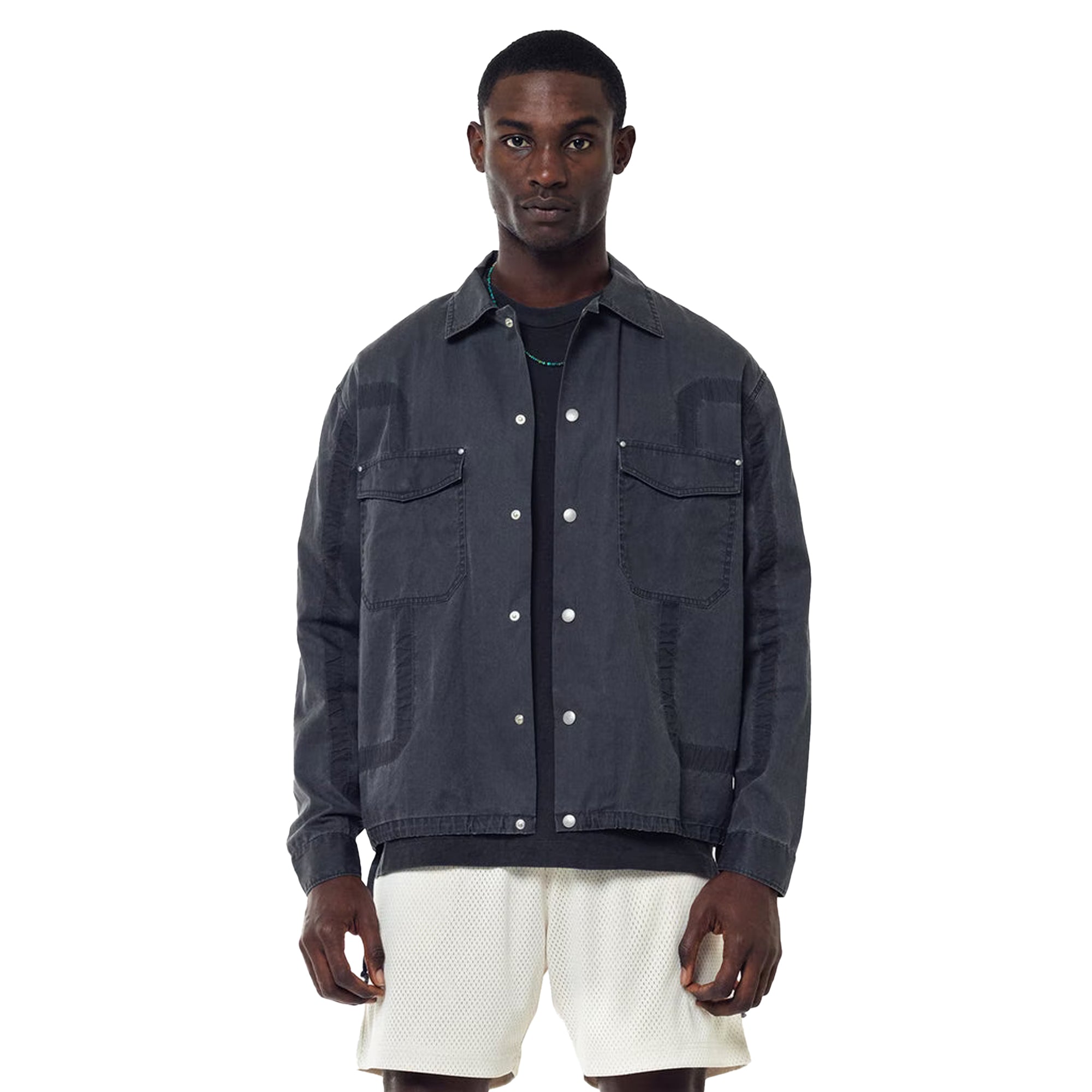 John Elliott Mens Cotton Poplin Frame II Snap Overshirt 'Black'