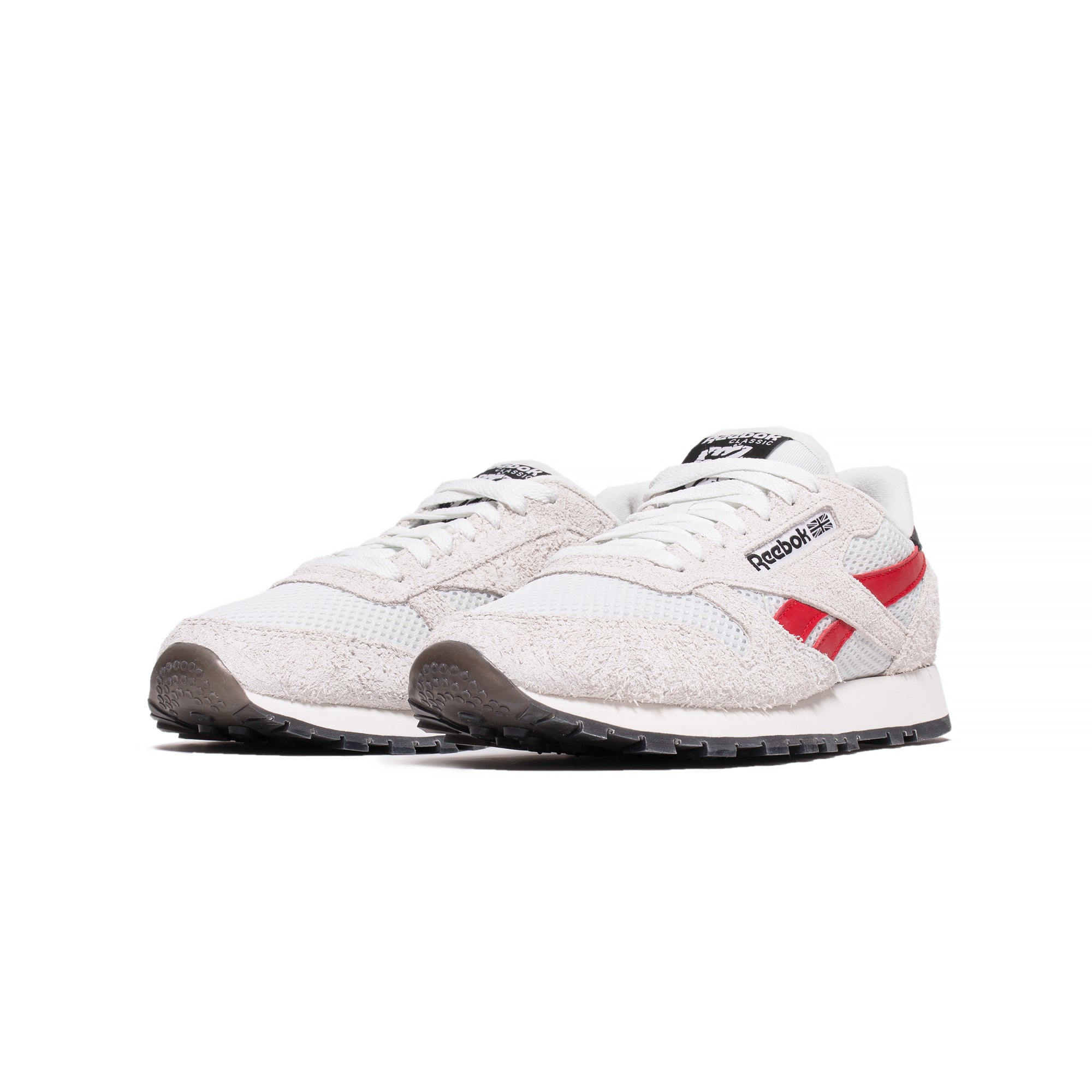 Reebok Mens CL Leather Shoes 'Pure Grey 1/Vector Red/Gold Met'