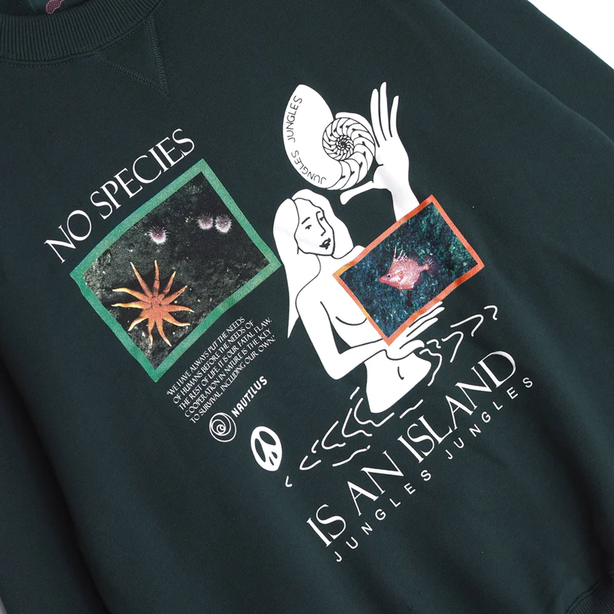 Jungles Mens No Species Is An Island Crewneck