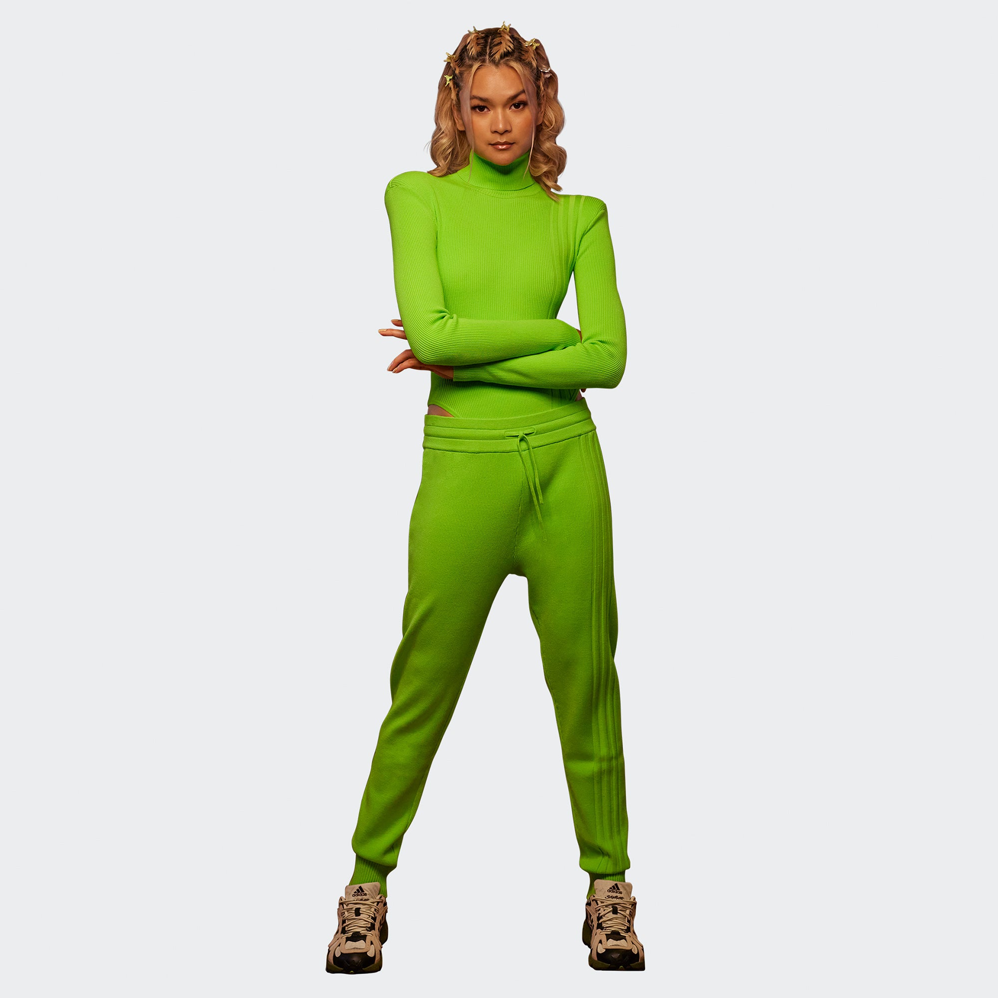 Adidas x Ivy Park Womens 3 Stripe Knit Rib Jogger 'Solar Slime'